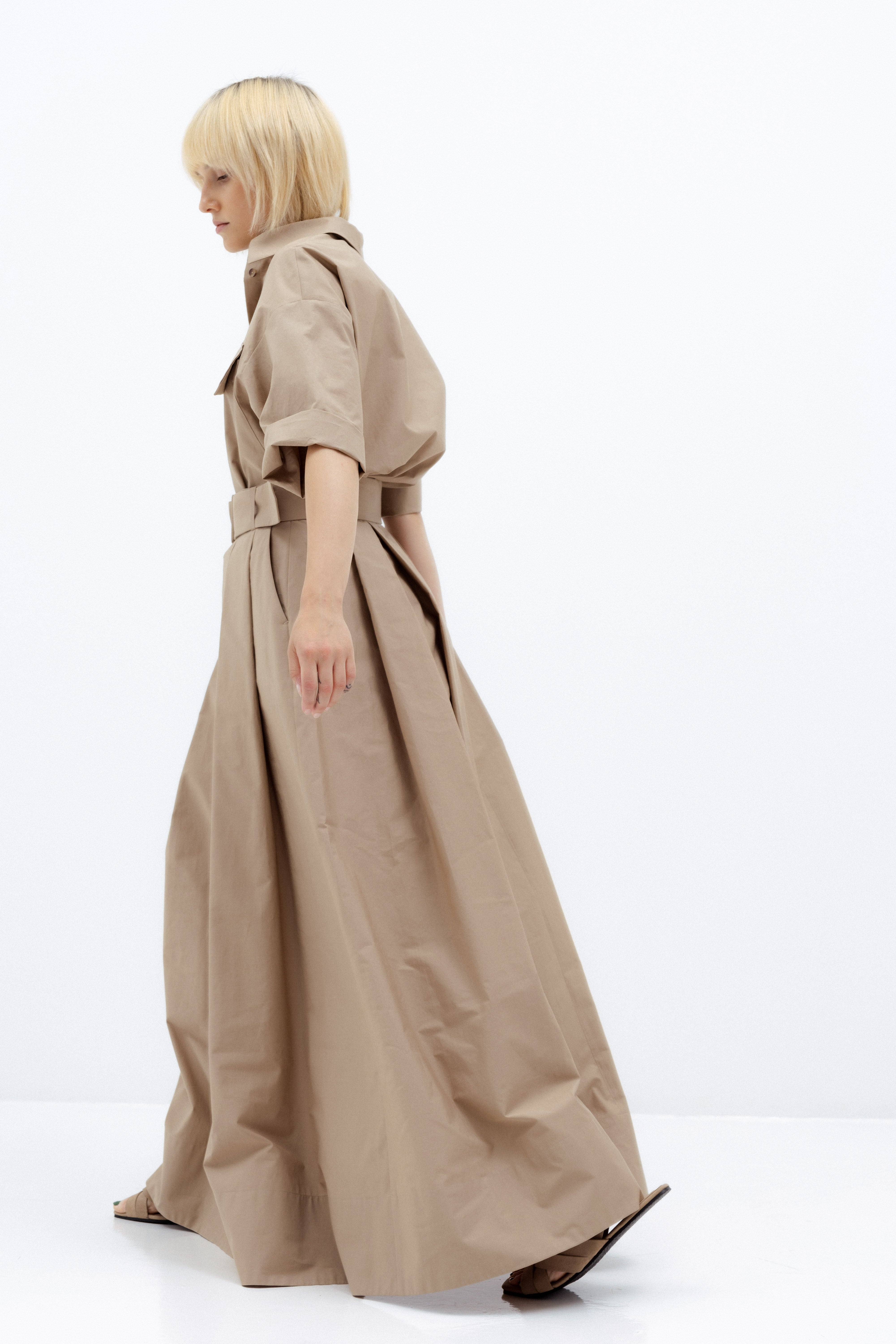 SAND-COLORED MAXI SKIRT WITH PLEATS