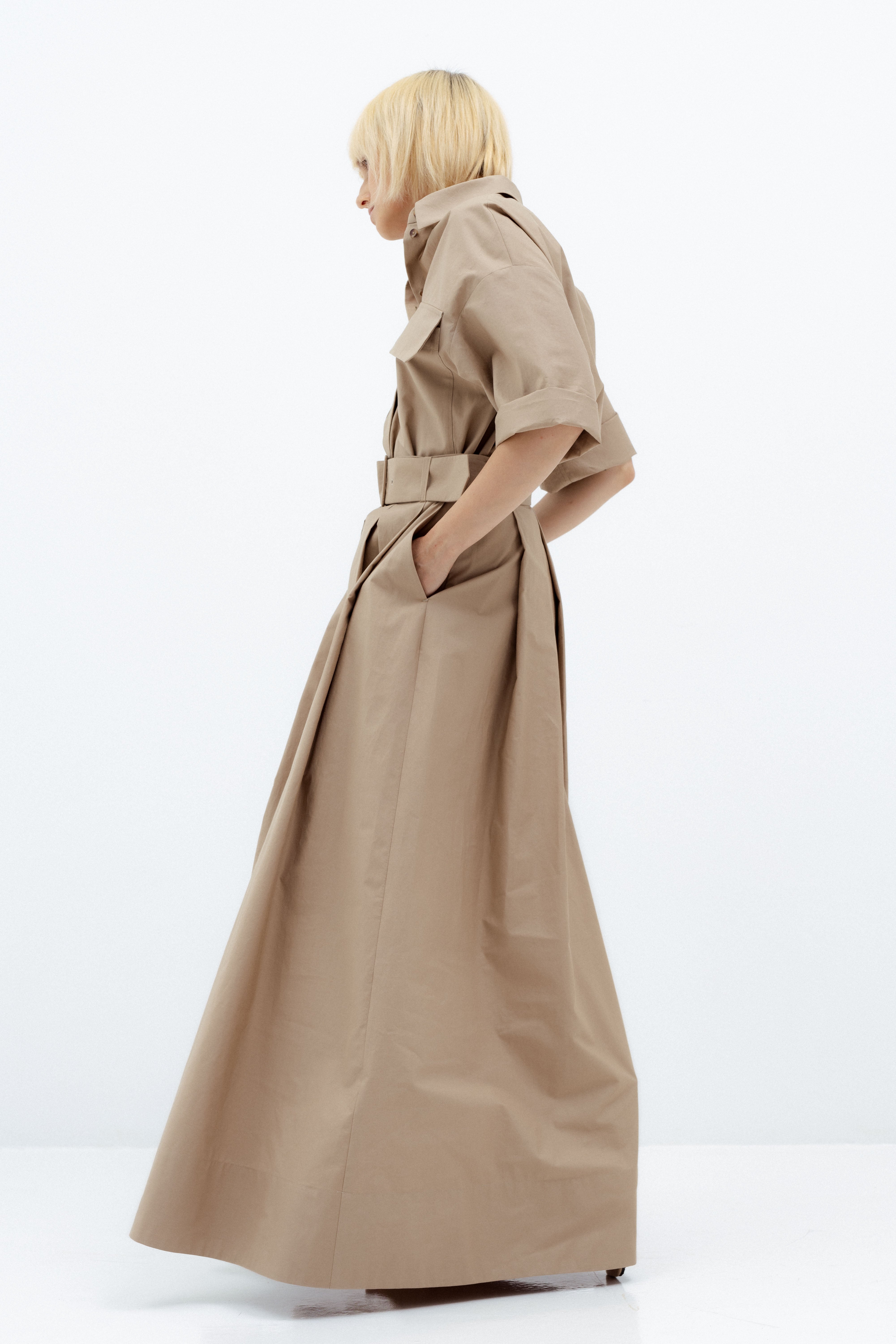 SAND-COLORED MAXI SKIRT WITH PLEATS