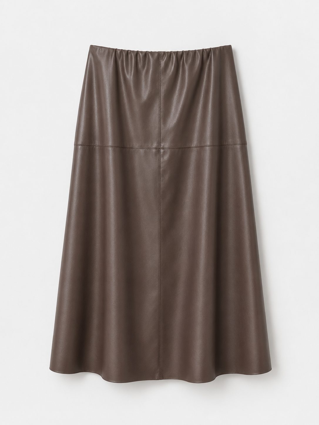 BROWN FAUX LEATHER MIDI SKIRT