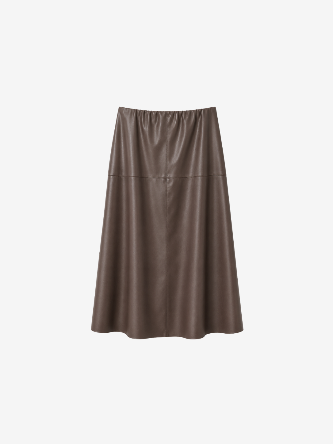 BROWN FAUX LEATHER MIDI SKIRT