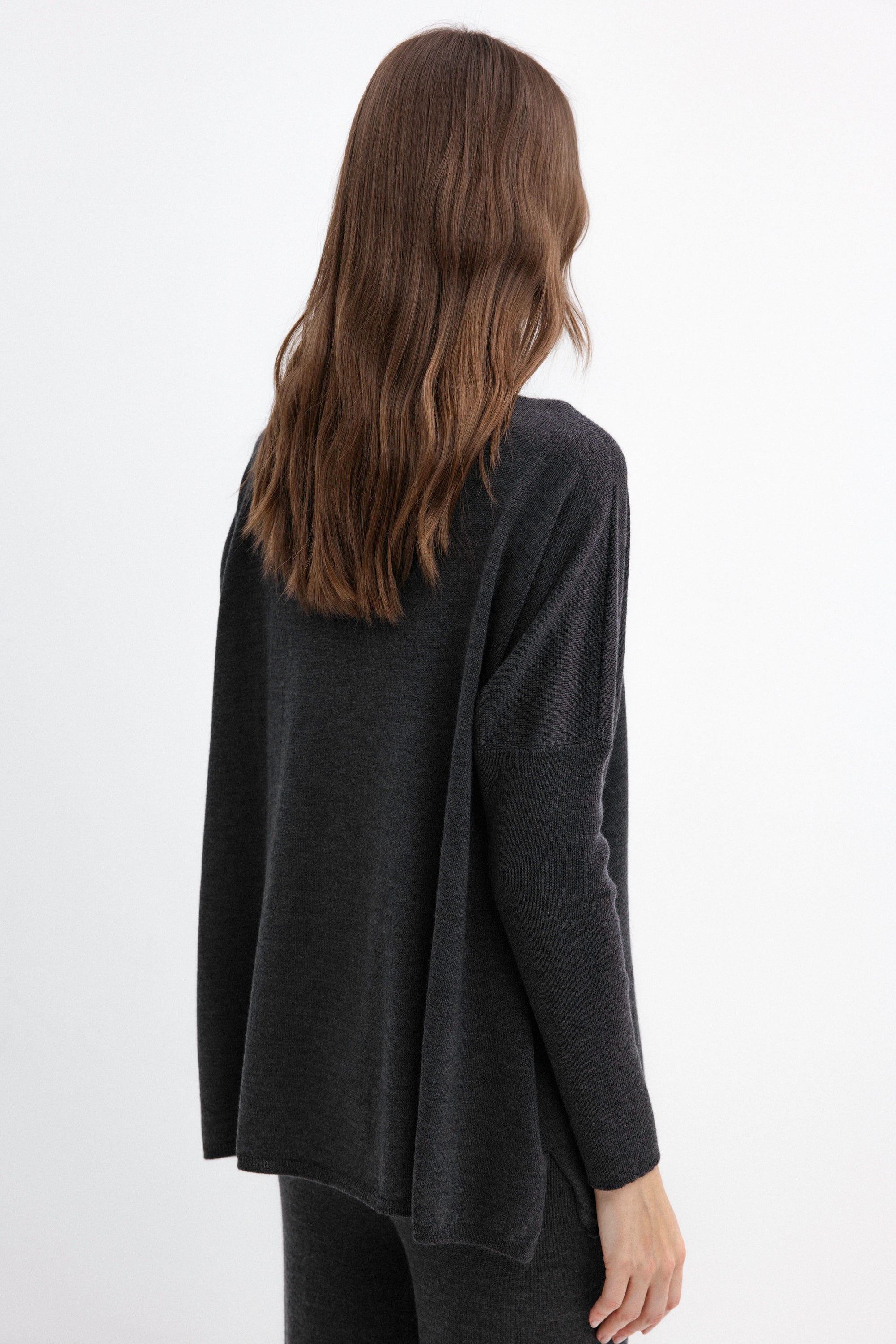 HIGH NECK MERINO WOOL DARK GREY SWEATER
