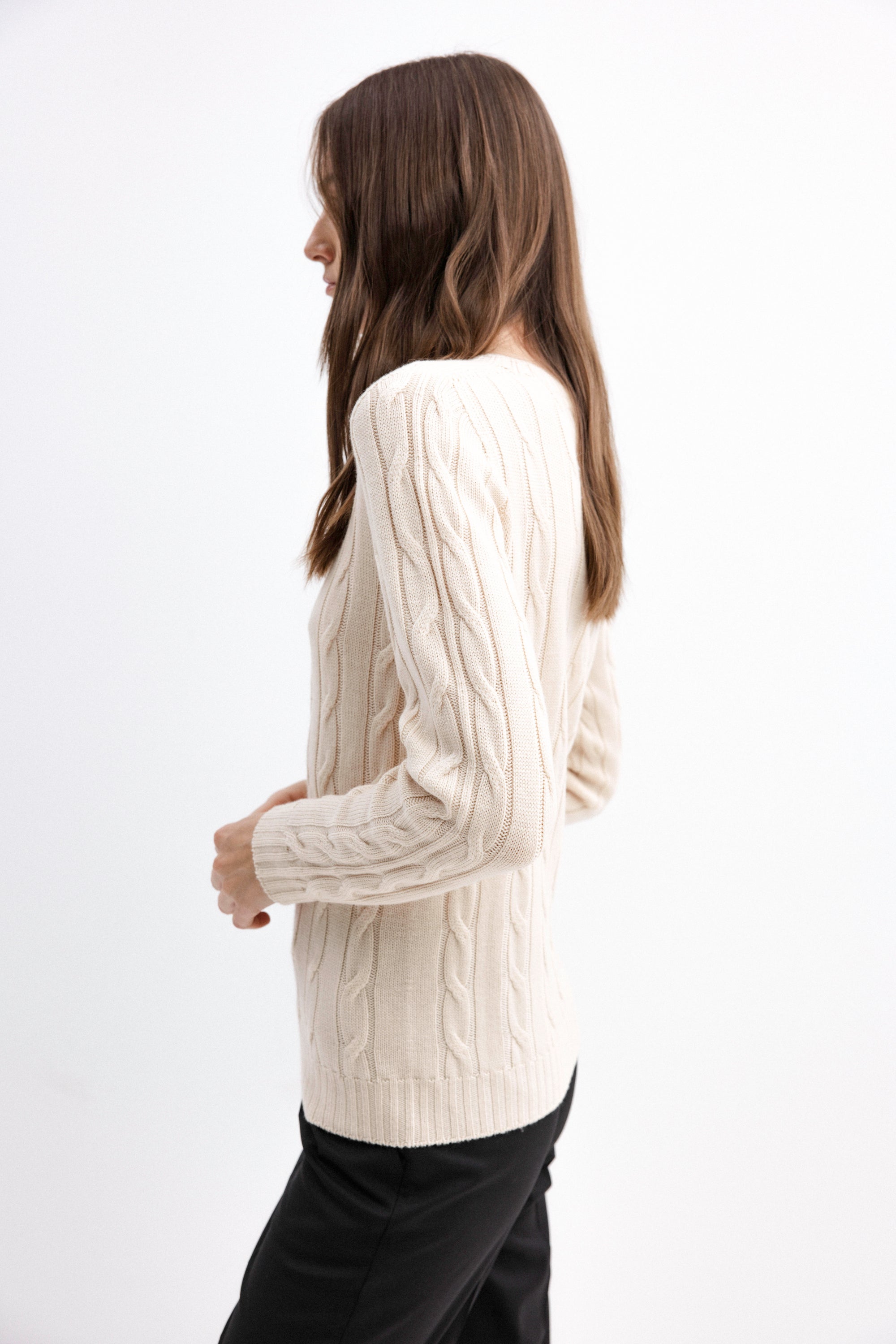 MILK BRAIDED MERINO WOOL SWEATER