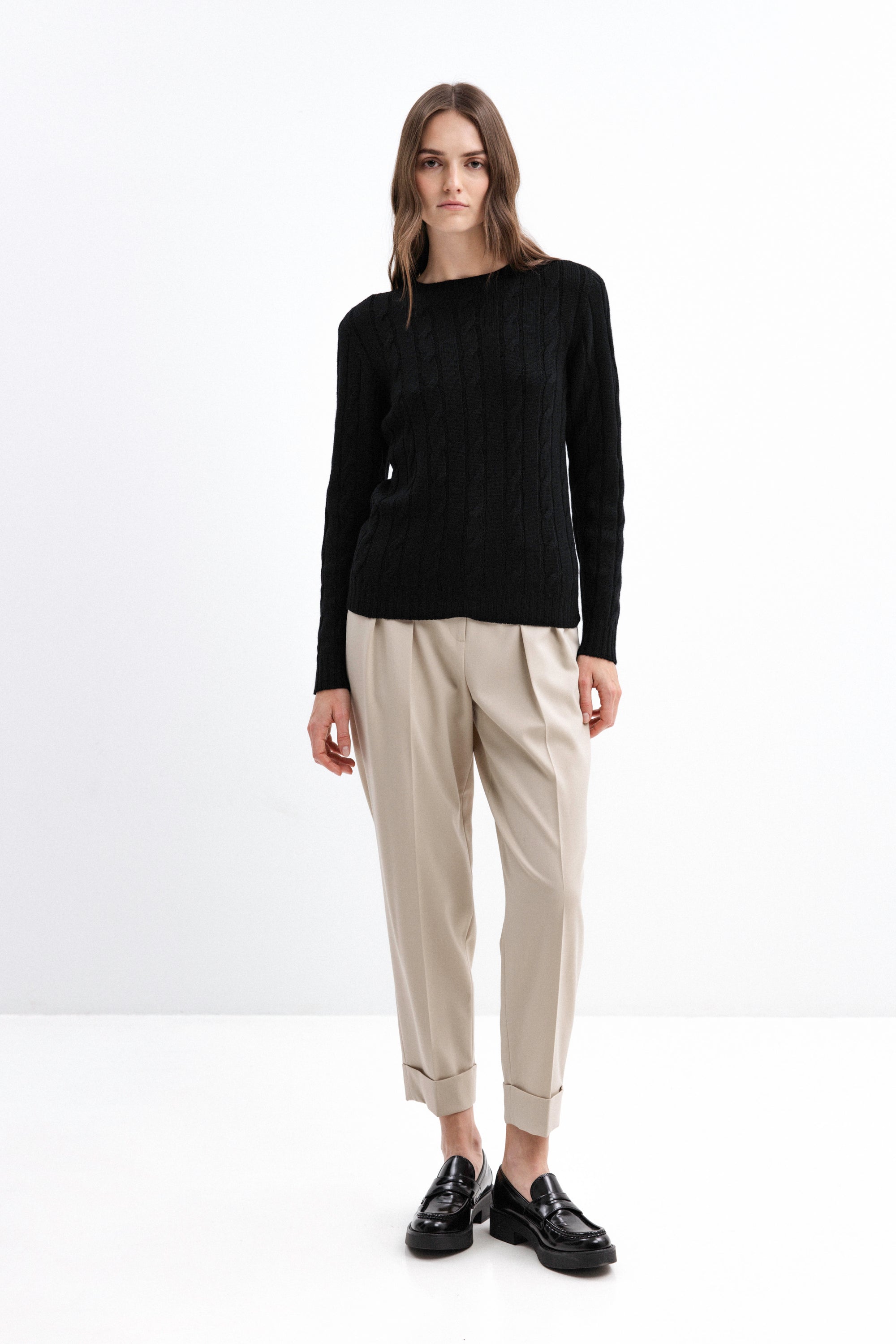 BLACK BRAIDED MERINO WOOL SWEATER