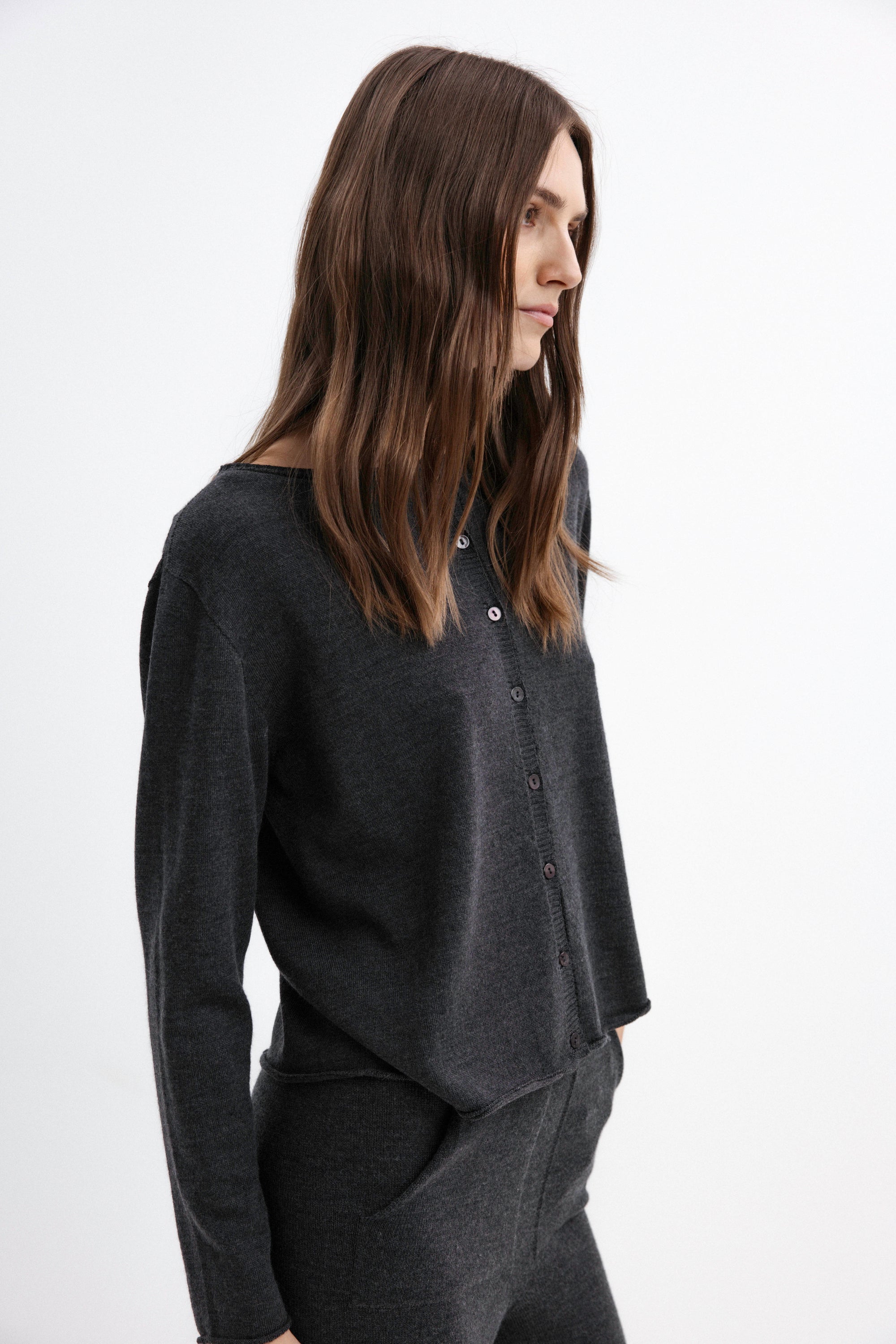 DARK GREY MERINO WOOL SWEATER WITH BUTTONS