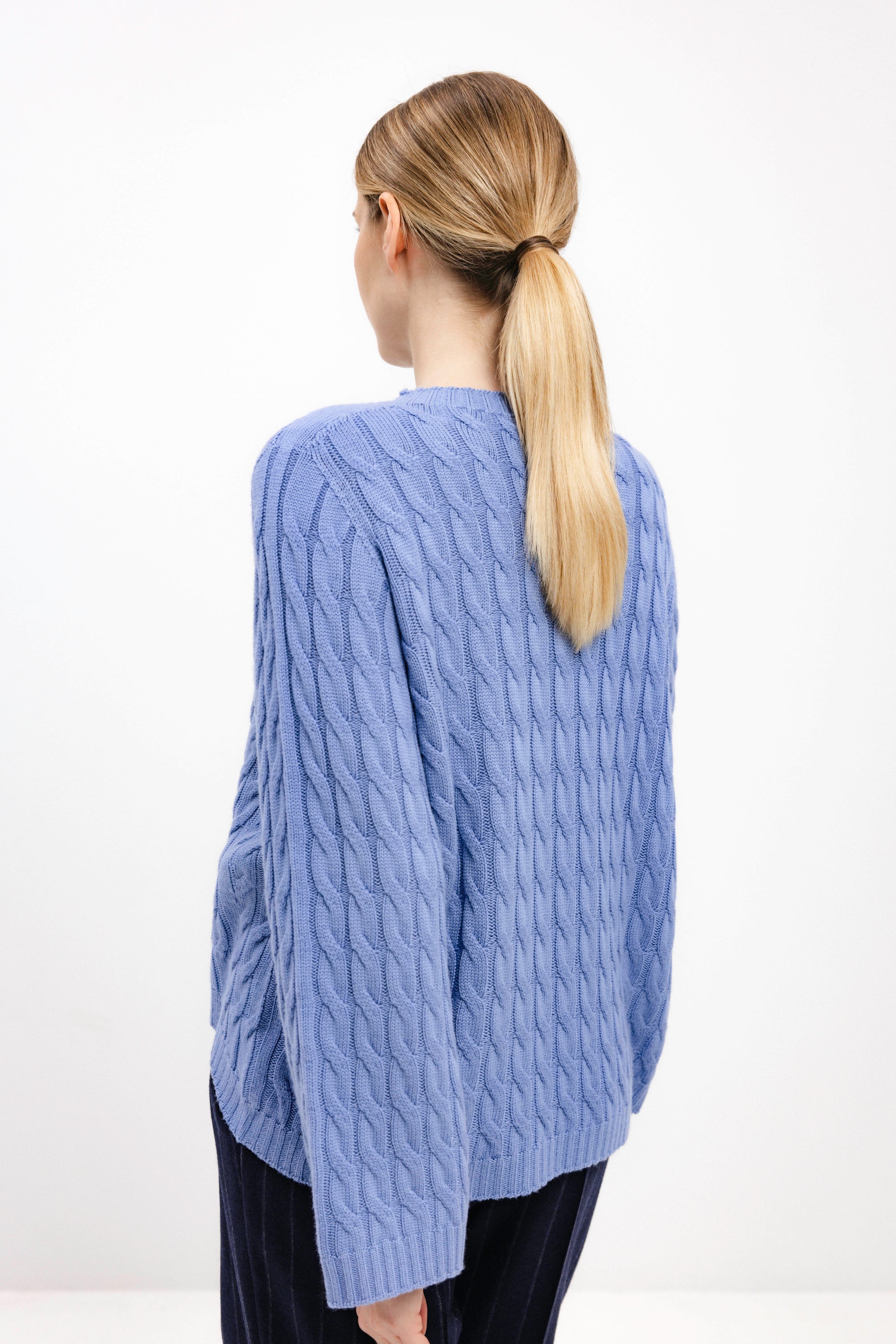 LIGHT BLUE MERINO WOOL SWEATER WITH BRAIDS