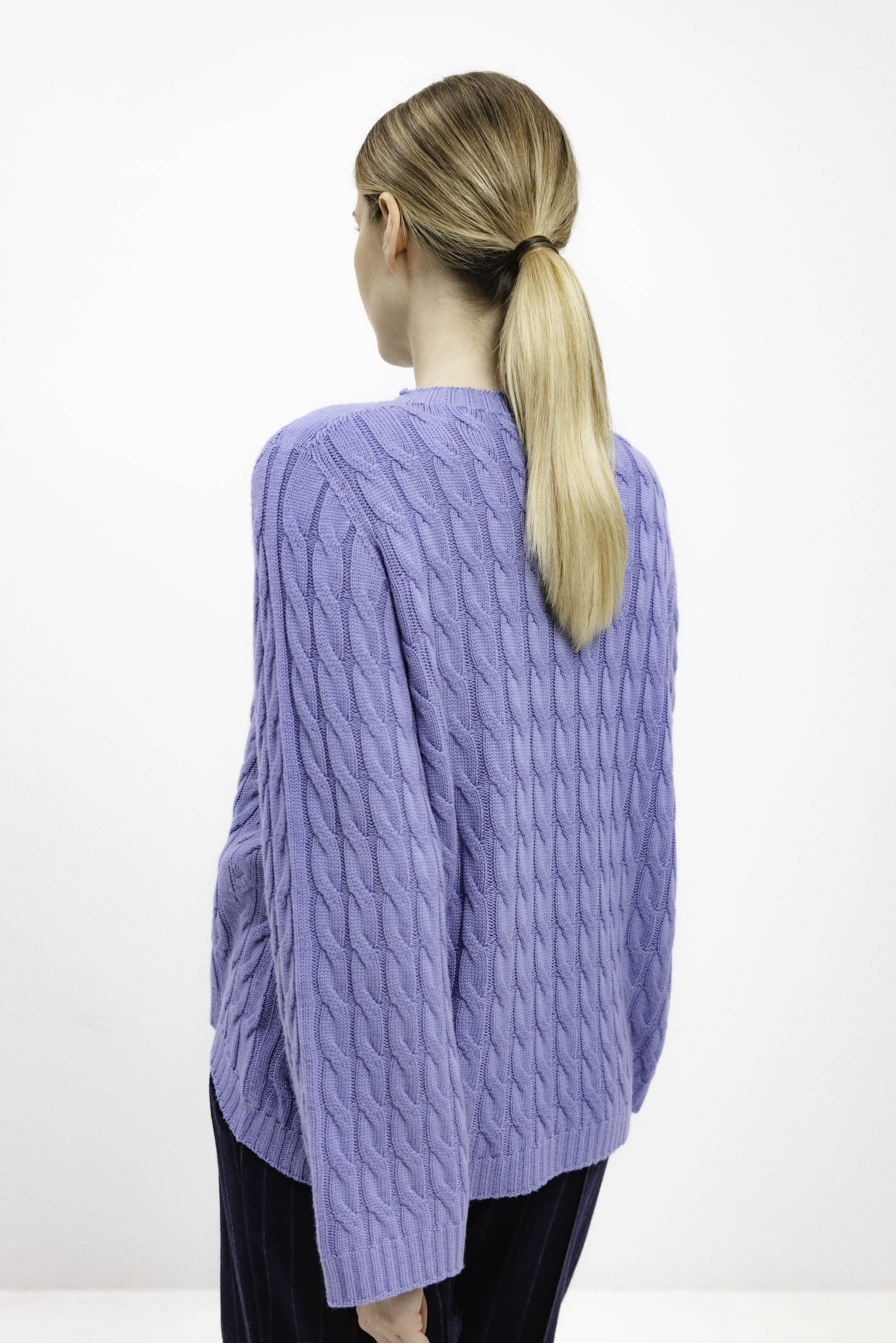 LIGHT BLUE MERINO WOOL SWEATER WITH BRAIDS