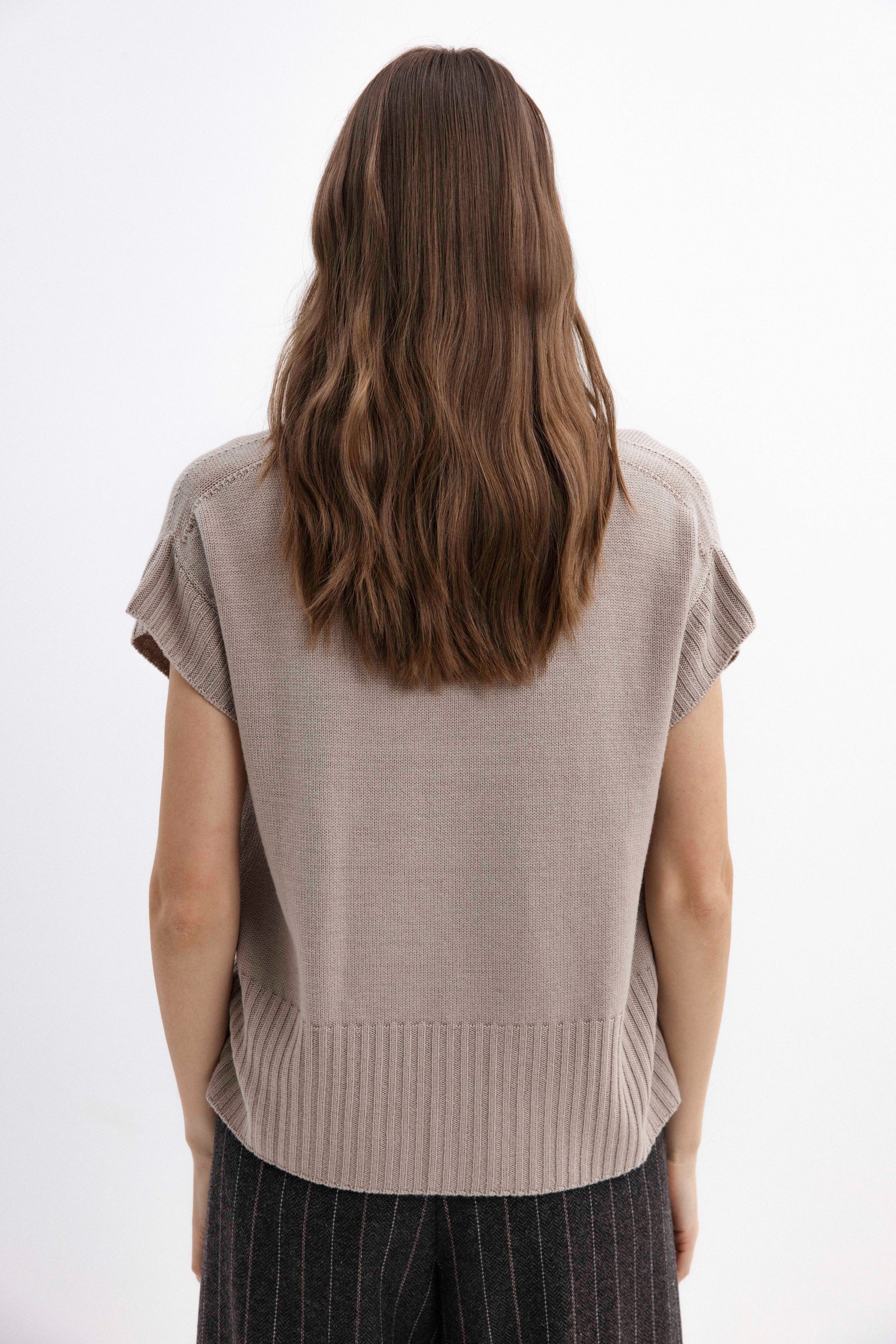 MERINO WOOL BEIGE SWEATER WITH SHORT SLEEVES