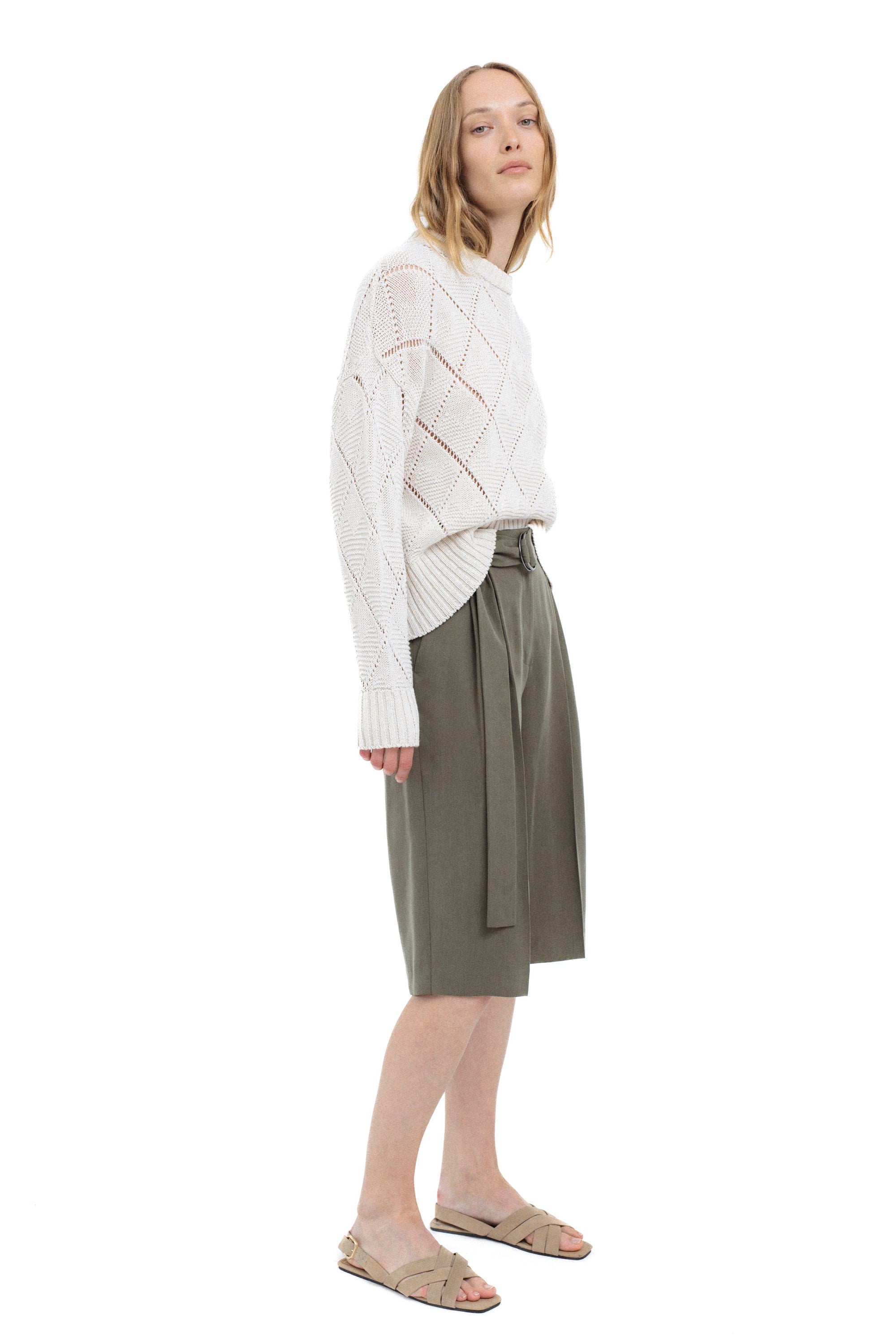 OFF-WHITE OPEN-KNIT SWEATER WITH DIAMOND PATTERN