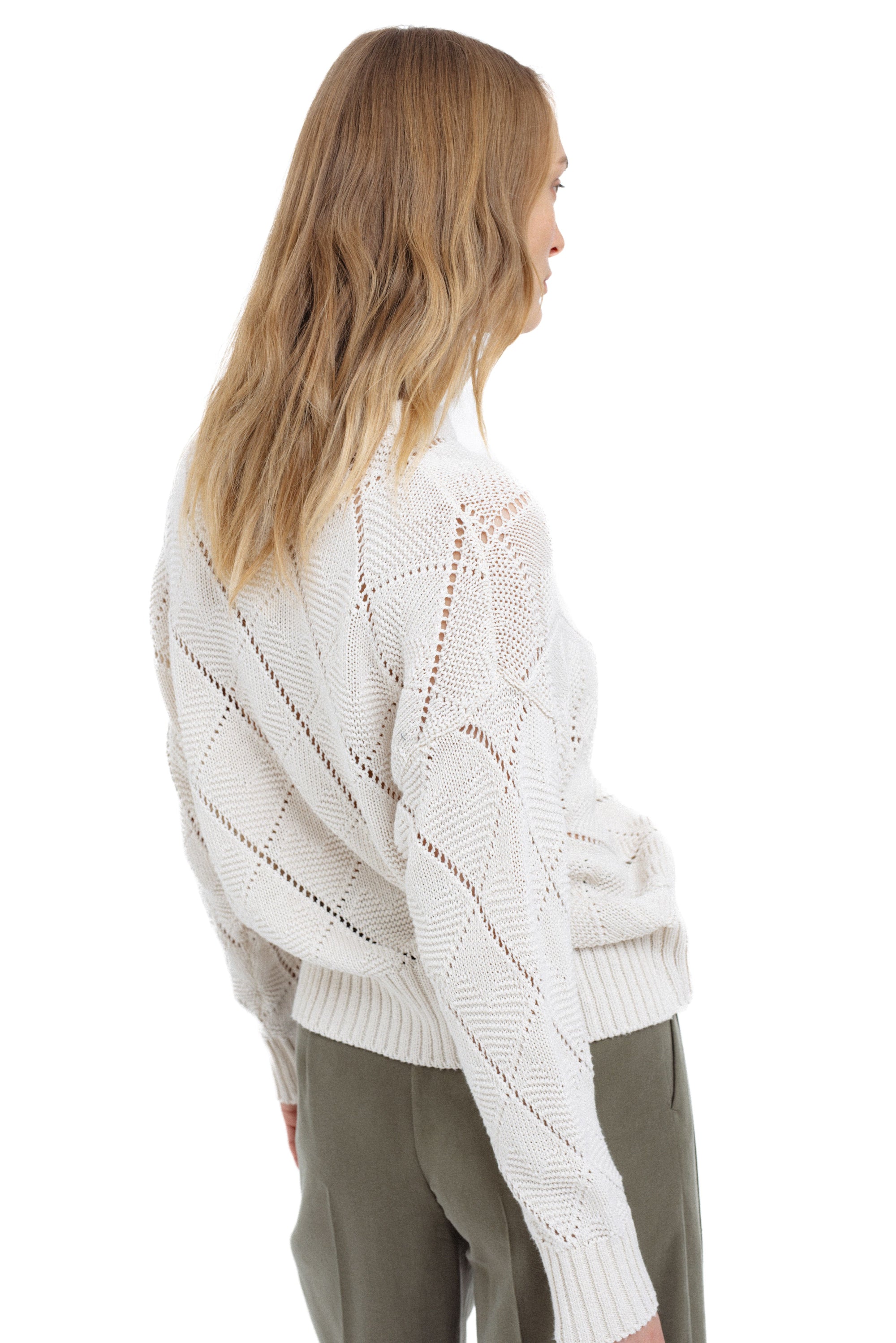 OFF-WHITE OPEN-KNIT SWEATER WITH DIAMOND PATTERN