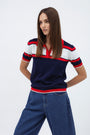NAVY STRIPED SHORT-SLEEVE KNIT POLO