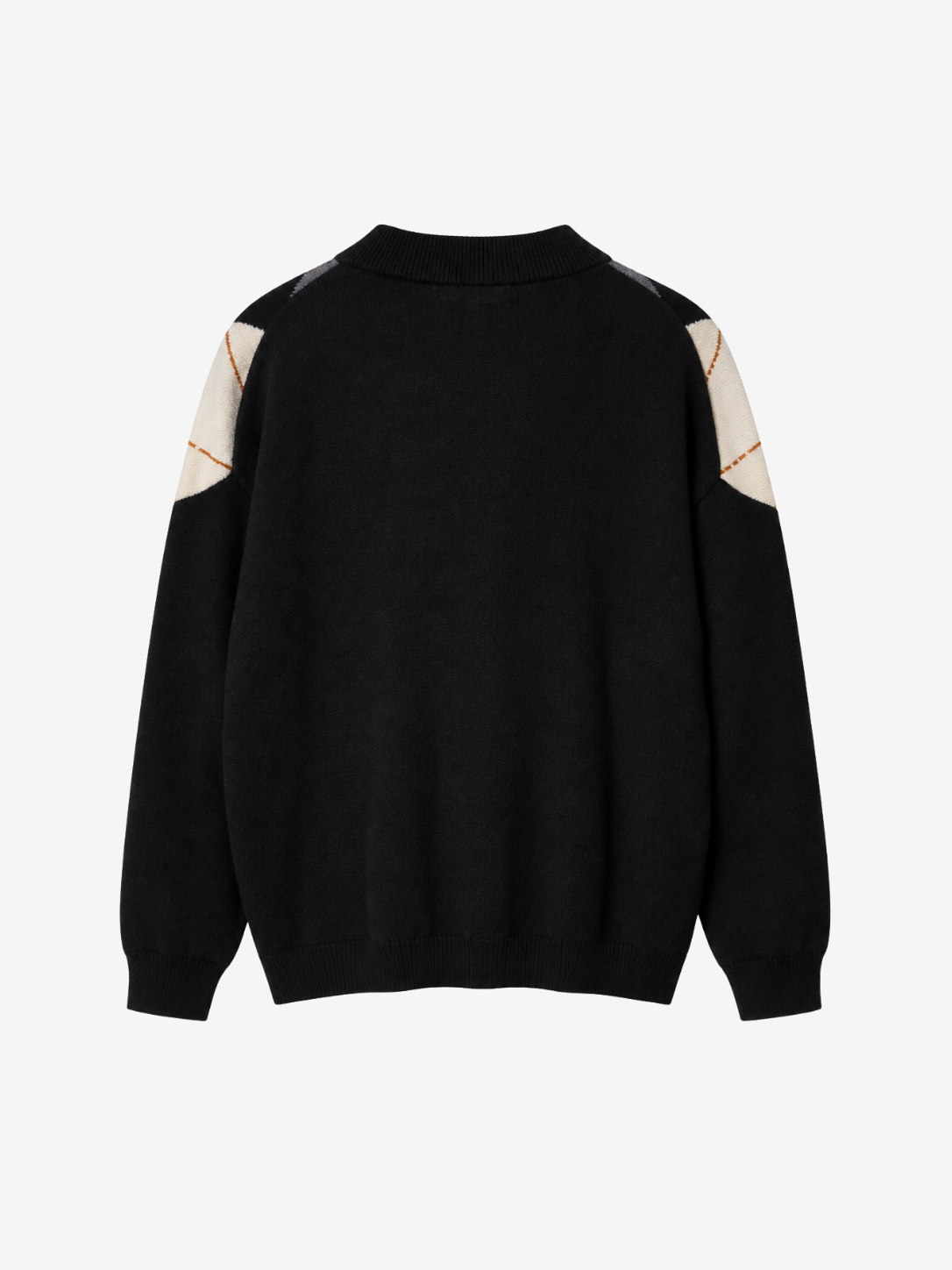 SCHWARZER ARGYLE-PULLOVER AUS WOLLE