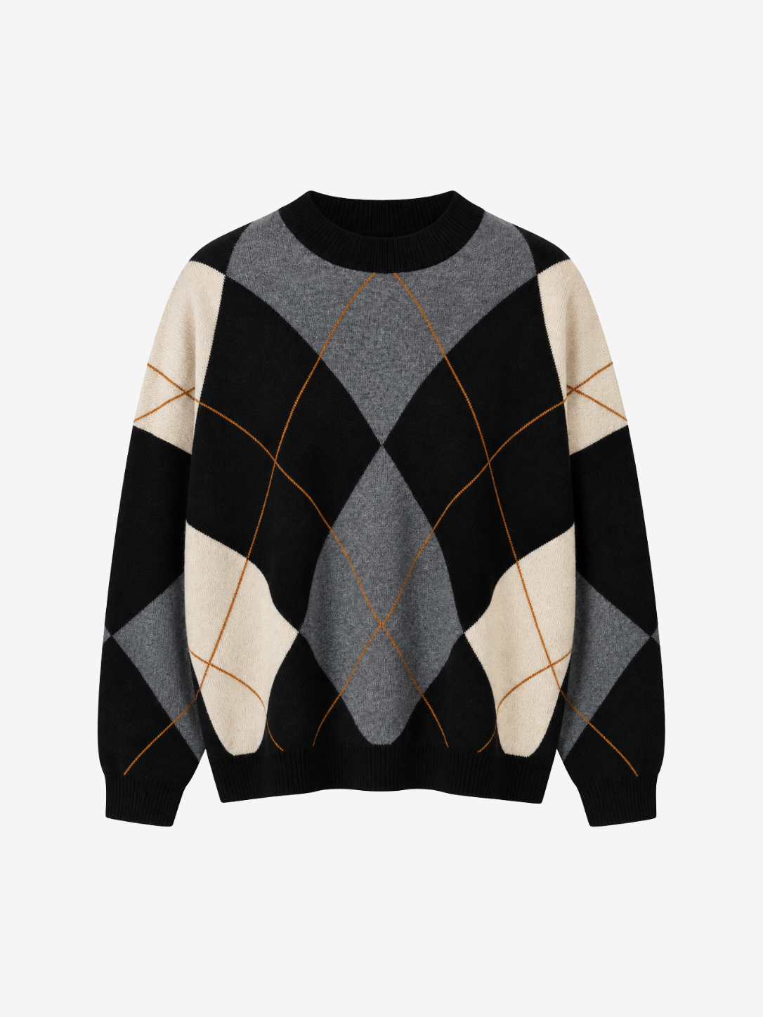 SCHWARZER ARGYLE-PULLOVER AUS WOLLE