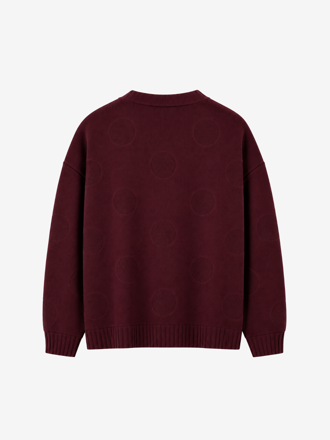 BURGUNDERFARBENER WOLLPULLOVER MIT KREISMUSTER