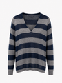 NAVY AND GREY STRIPED CASHMERE SWEATER