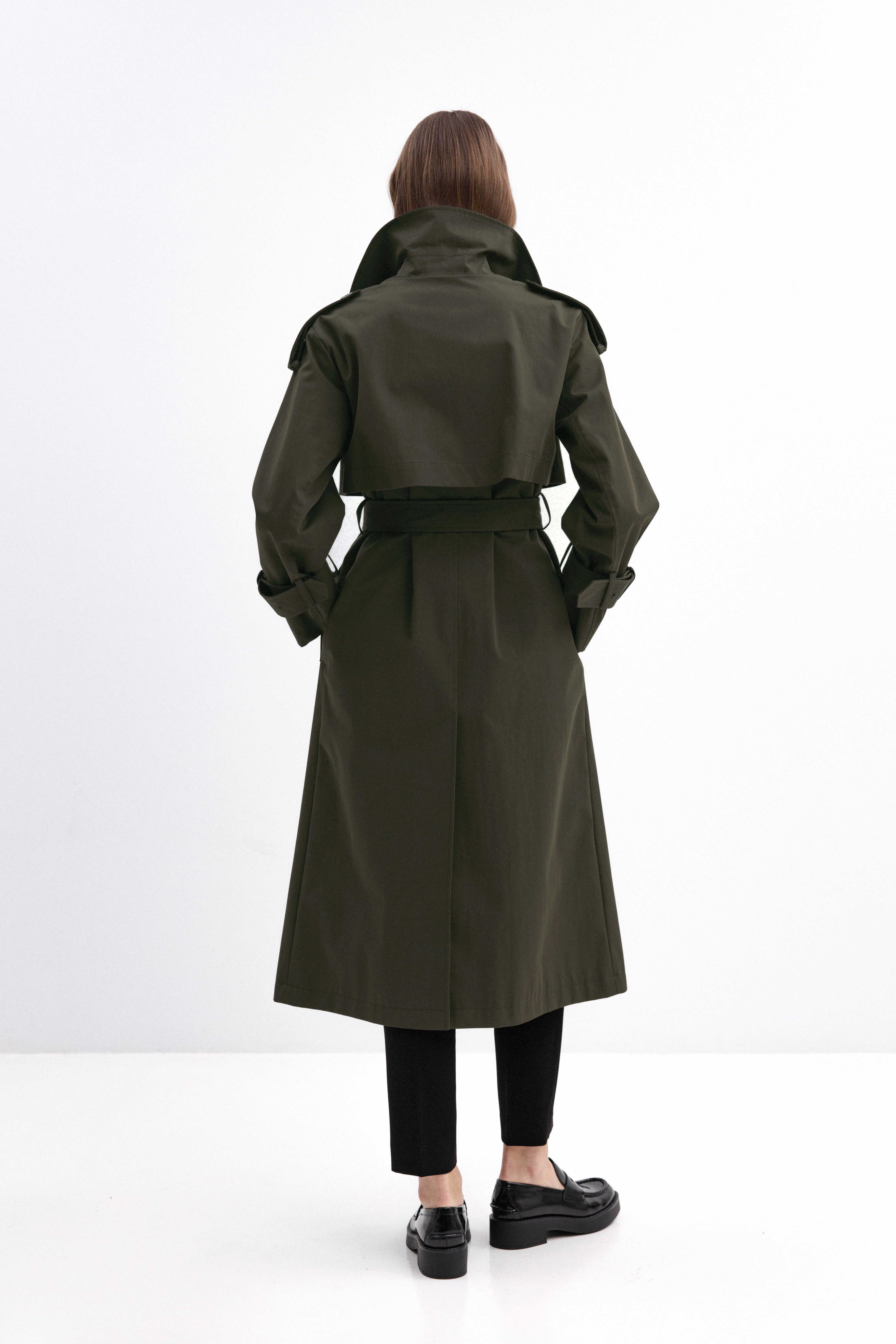 DOUBLE-BREASTED TRENCH COAT IN OLIVE