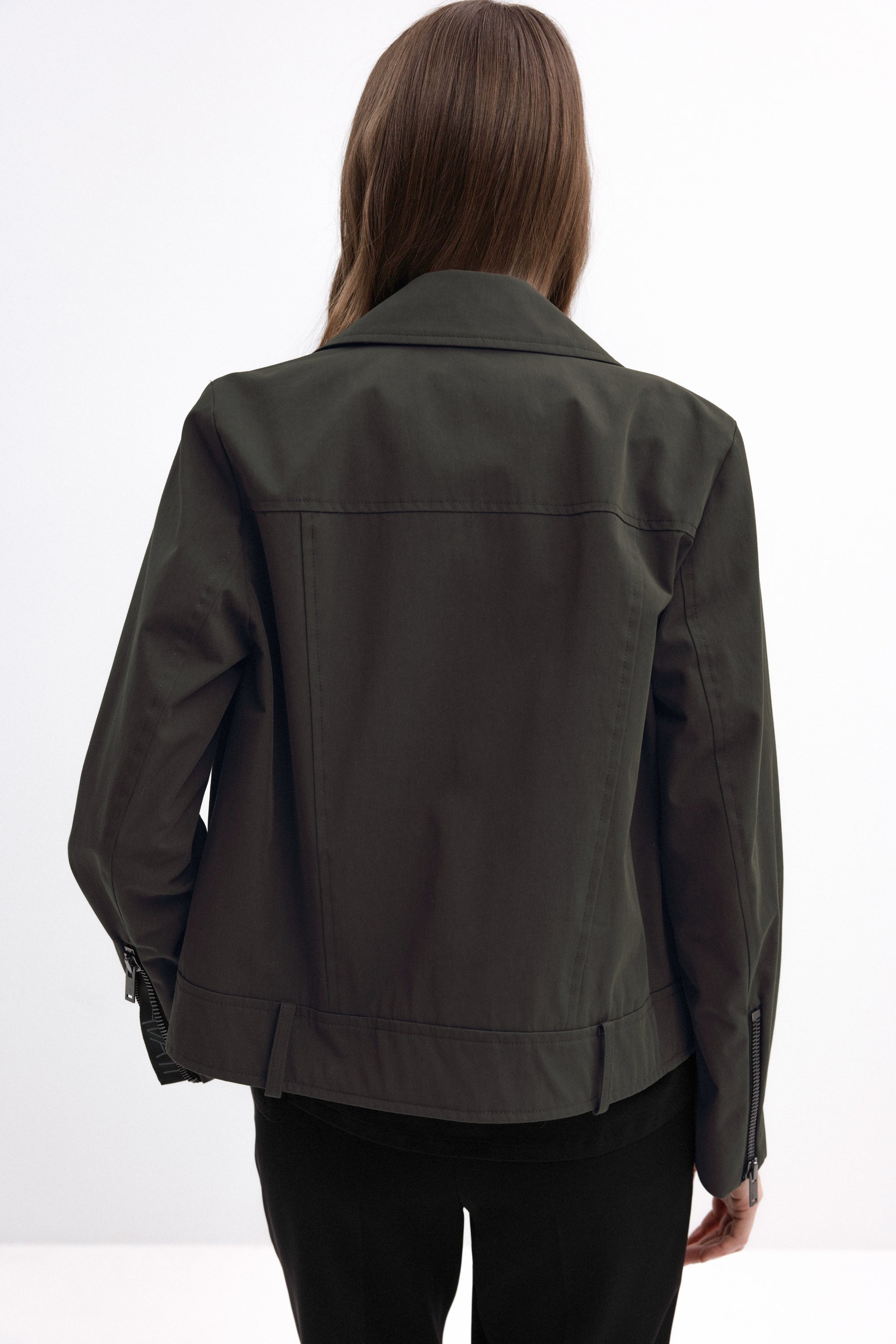 BIKER-STYLE SHORT JACKET IN OLIVE