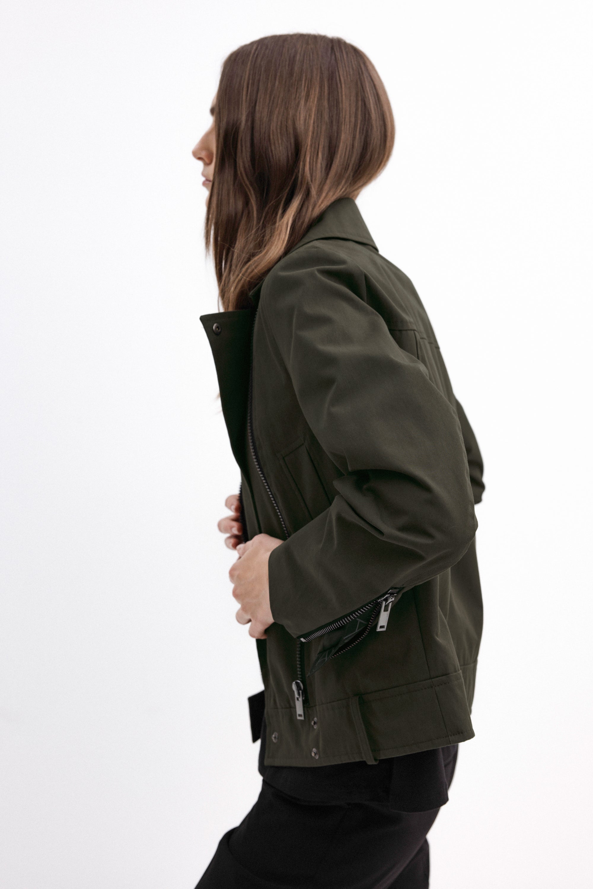 BIKER-STYLE SHORT JACKET IN OLIVE