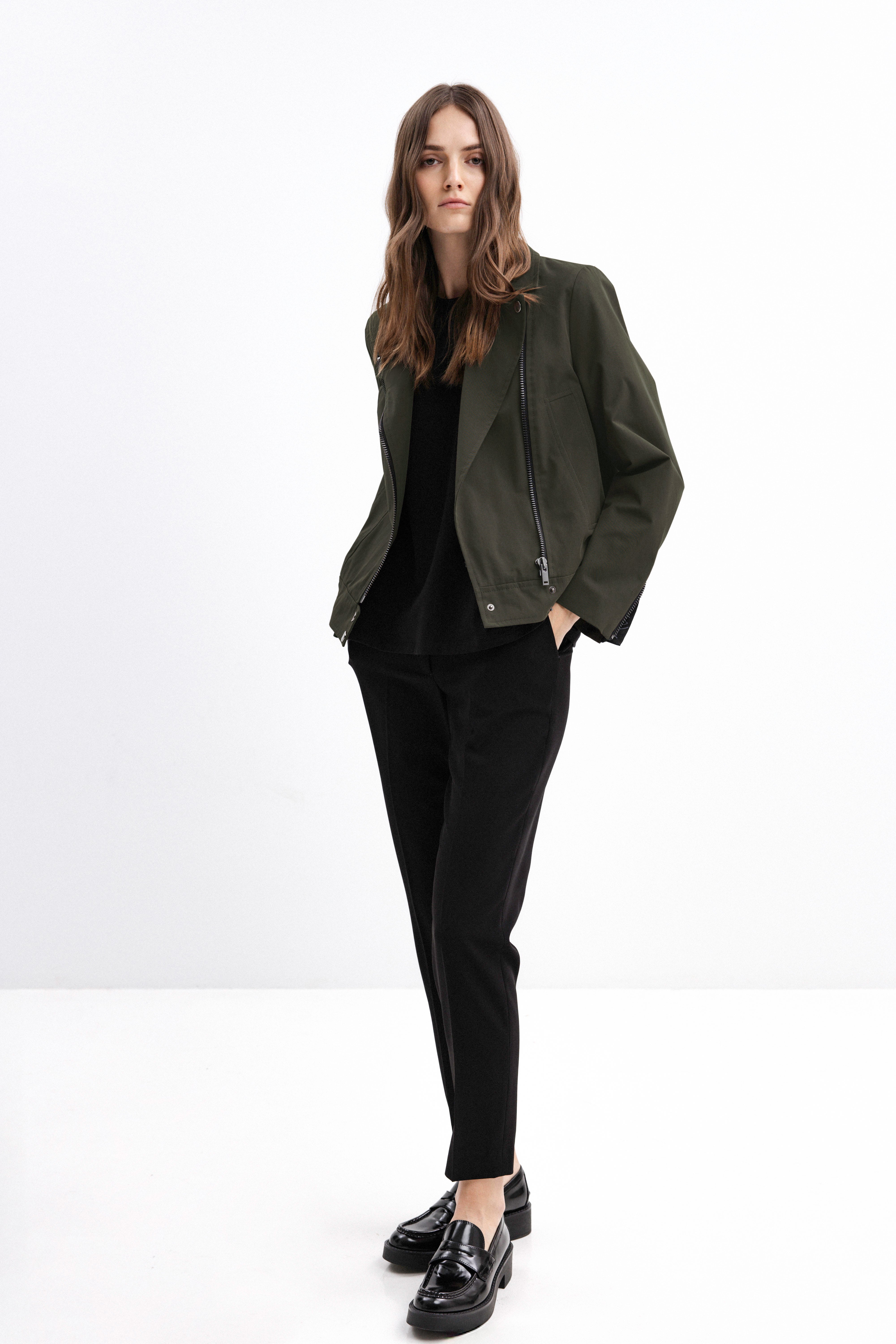 BIKER-STYLE SHORT JACKET IN OLIVE