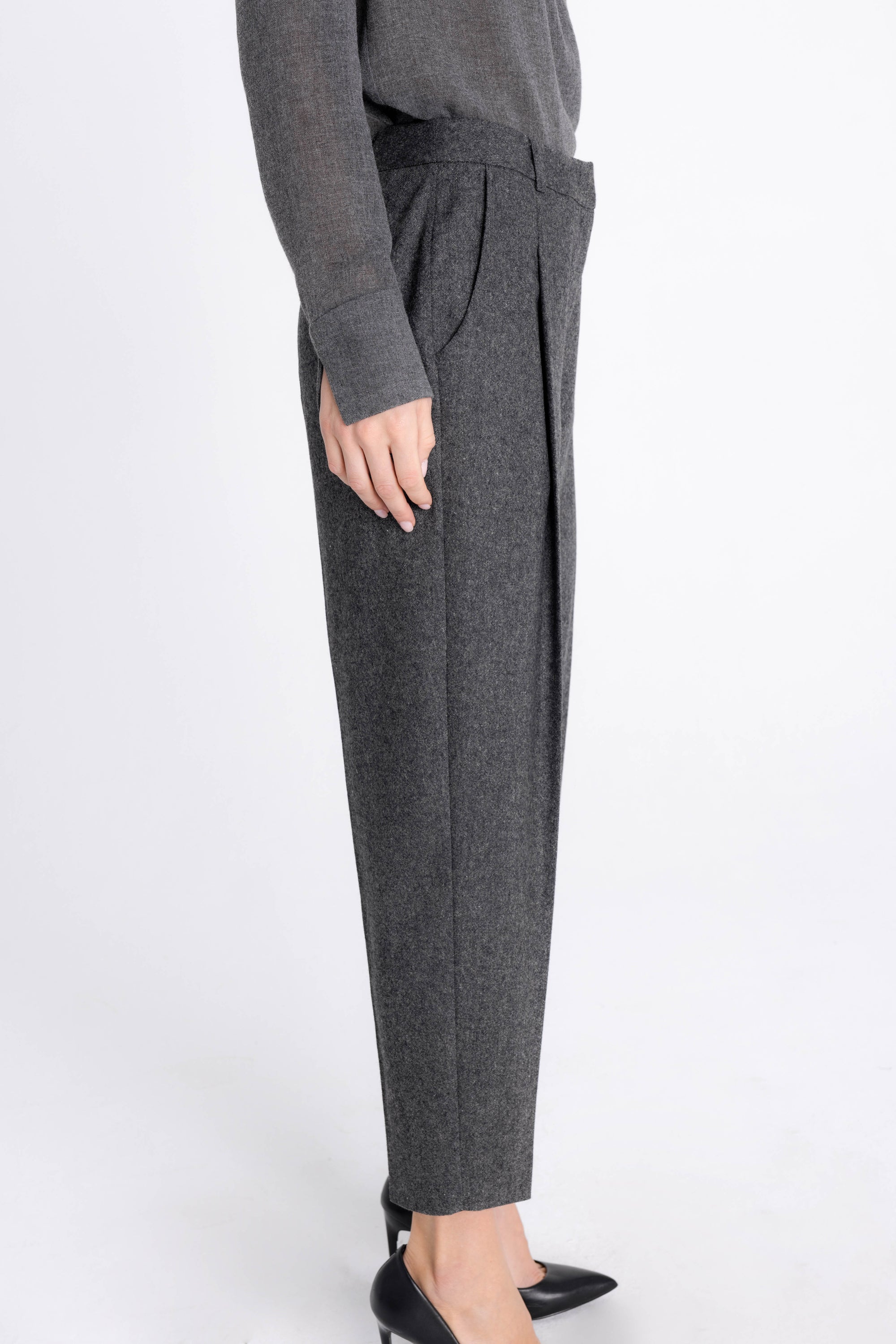 TAPERED GREY MELANGE TROUSERS