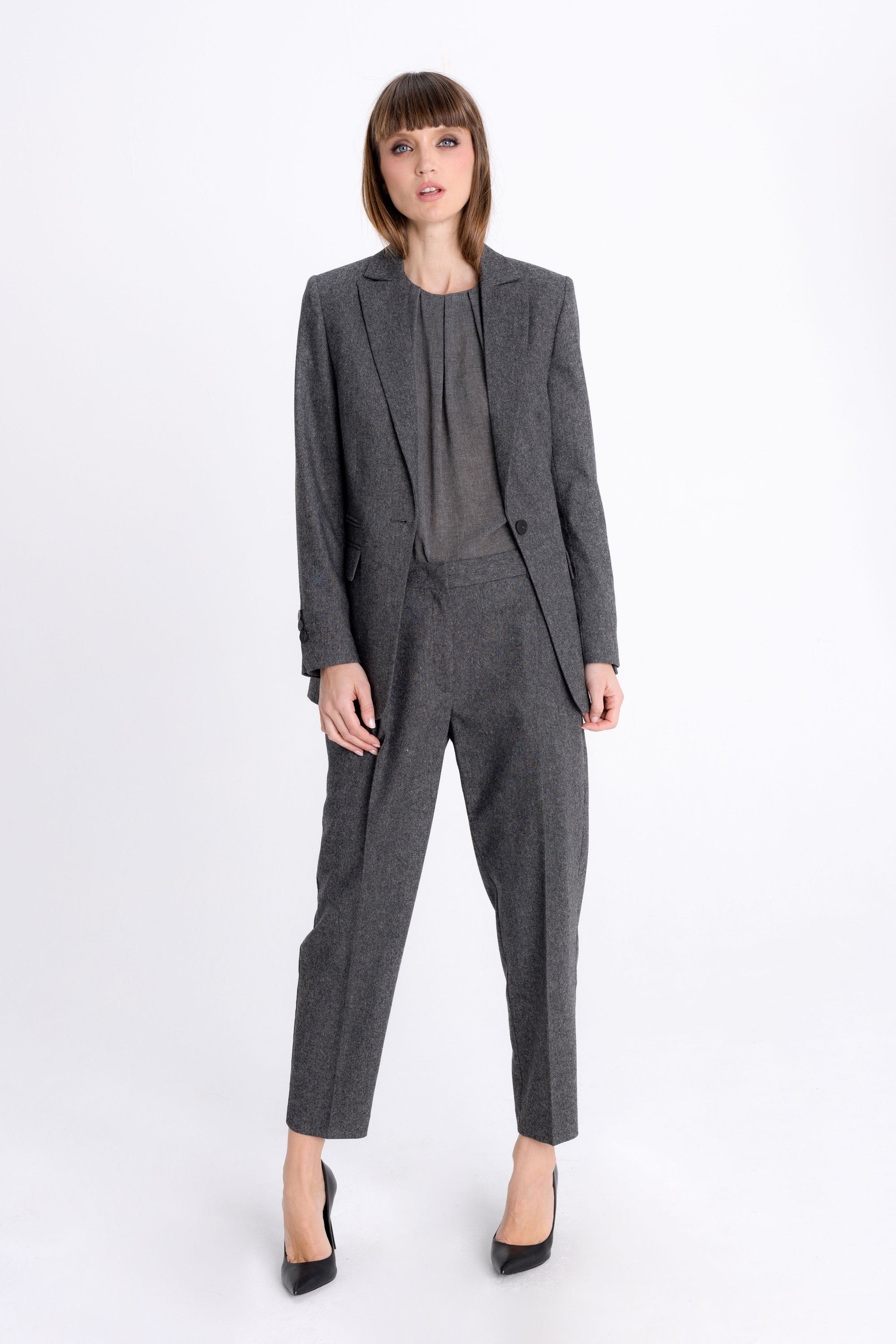 TAPERED GREY MELANGE TROUSERS