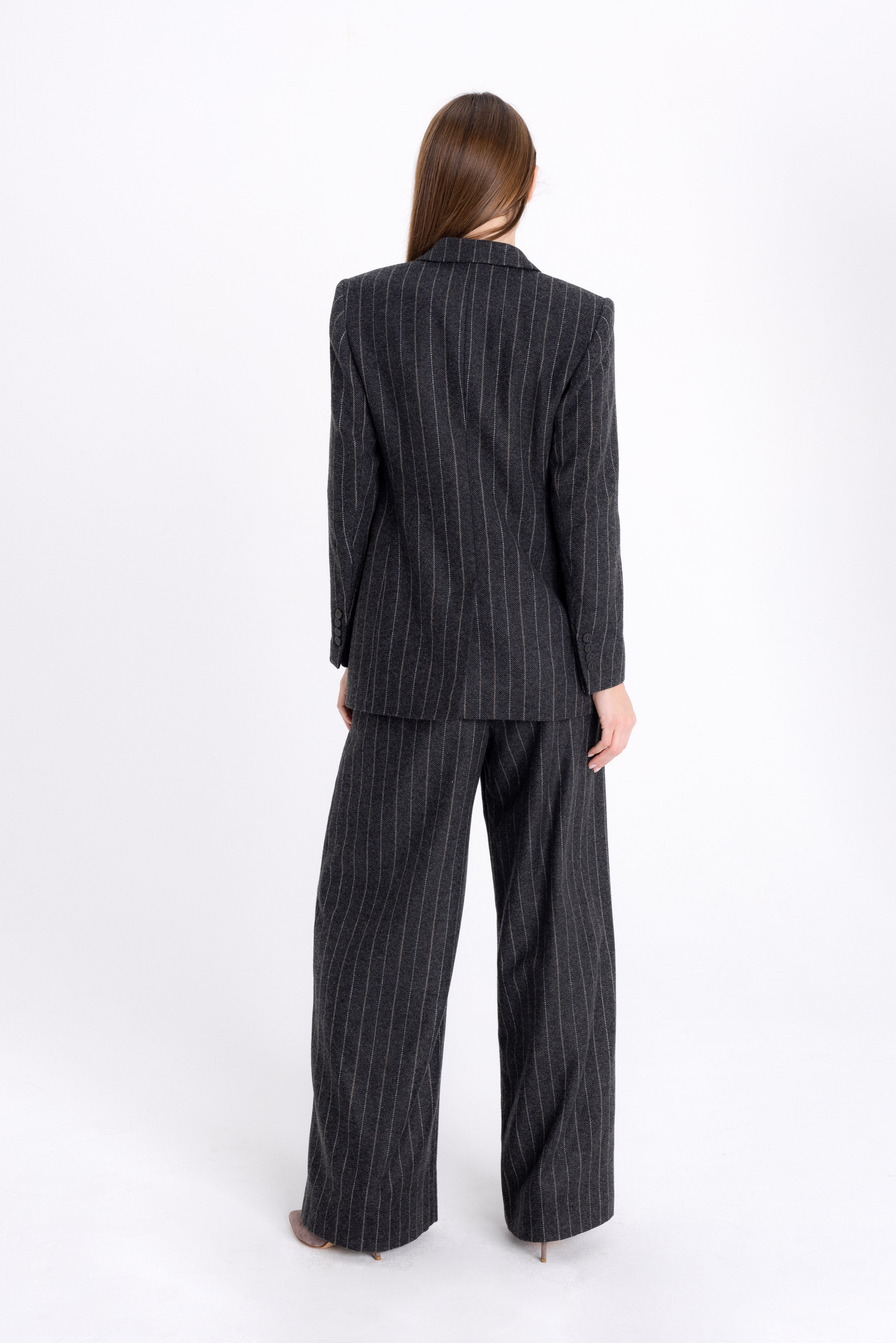 WIDE-LEG GREY STRIPED TROUSERS