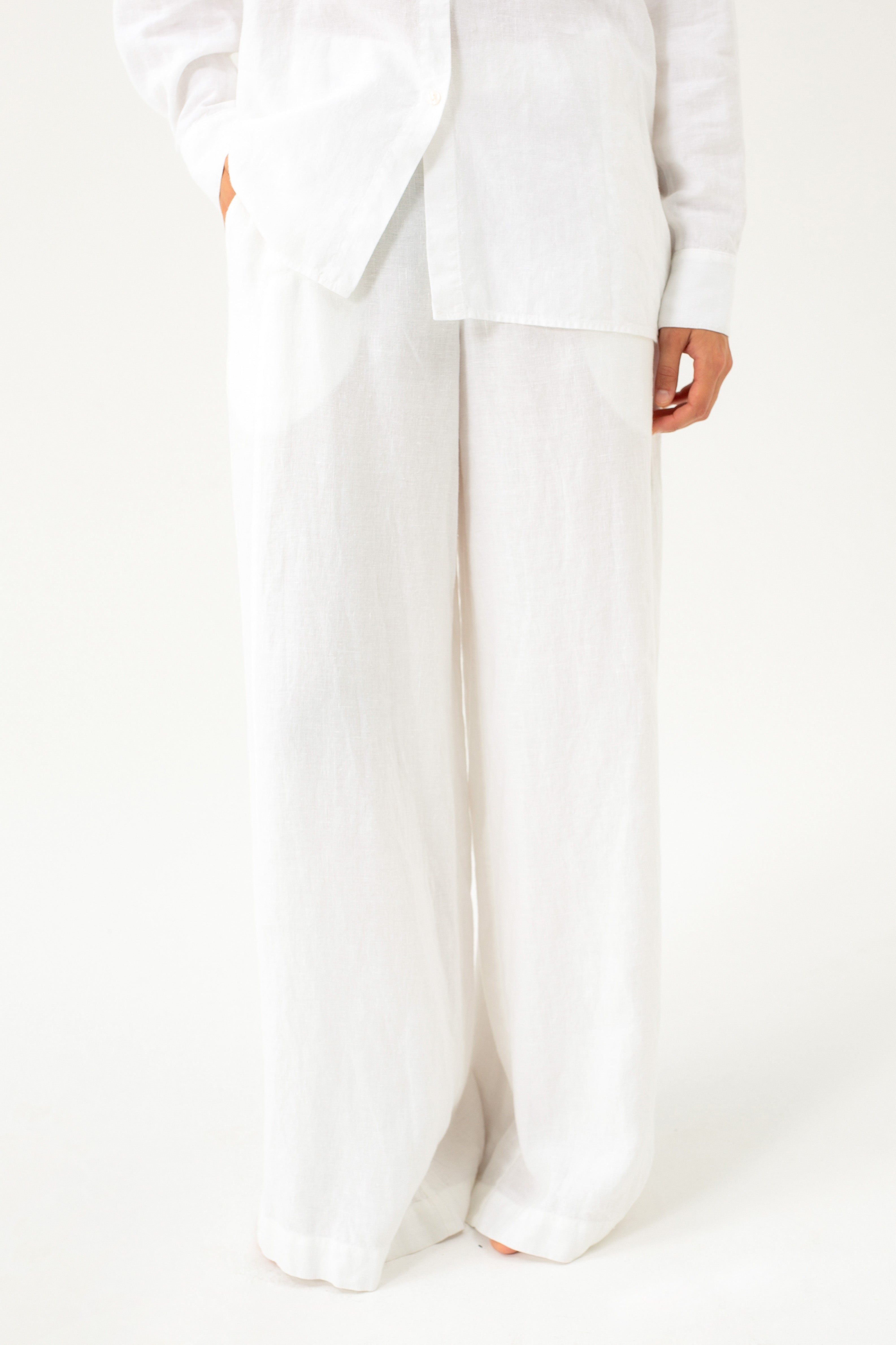 WIDE-LEG LINEN WHITE TROUSERS