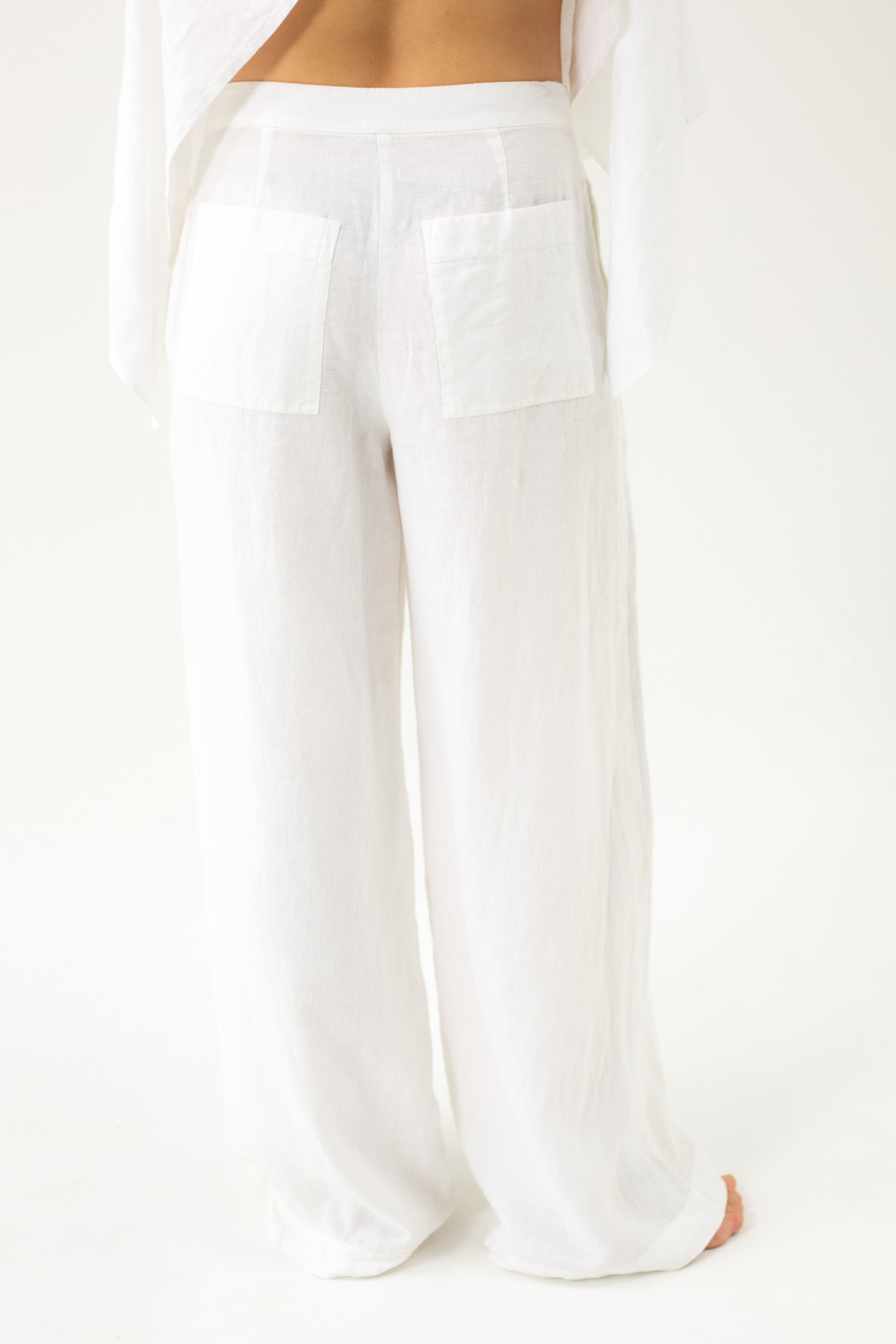 WIDE-LEG LINEN WHITE TROUSERS