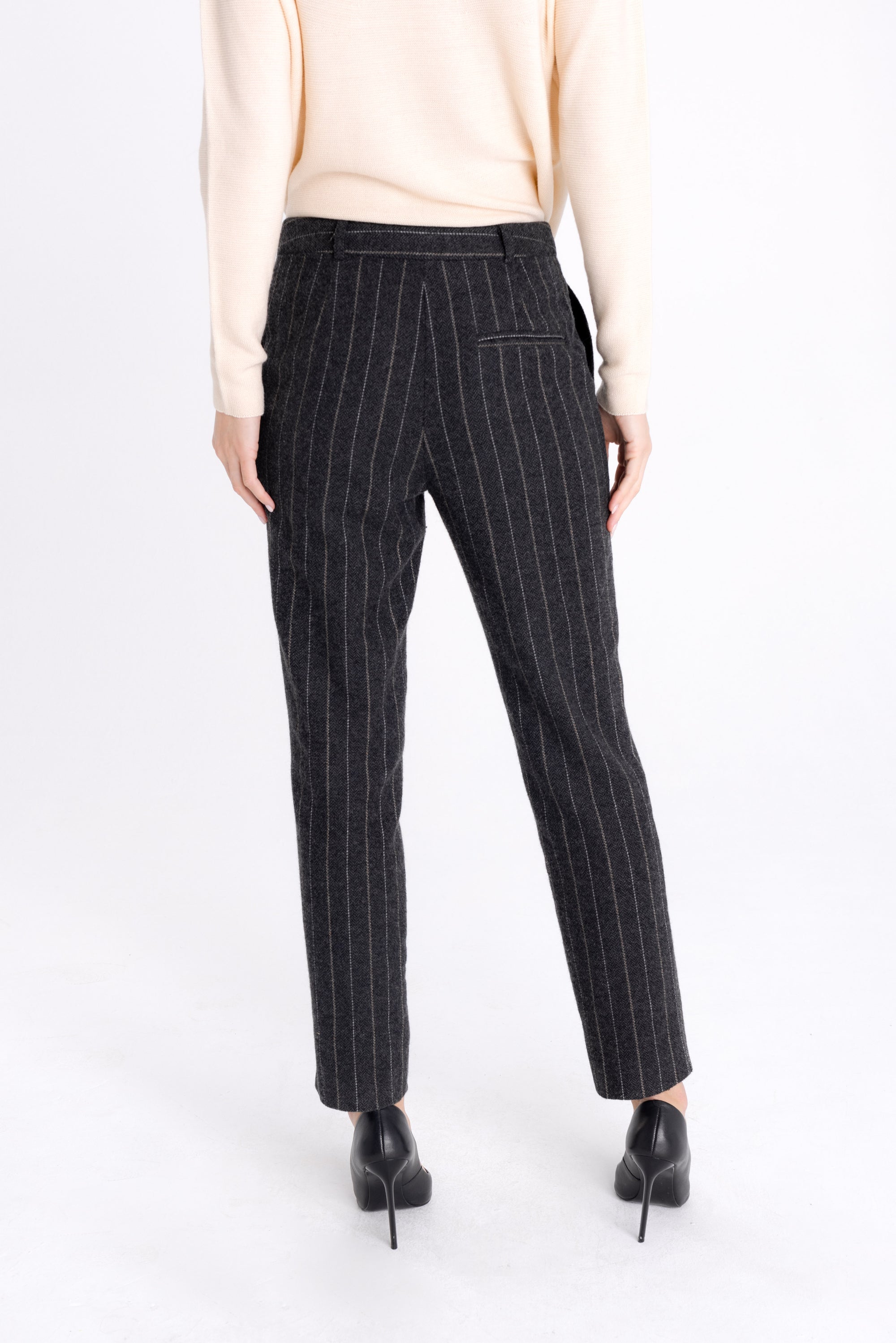 SLIM FIT GREY STRIPED TROUSERS