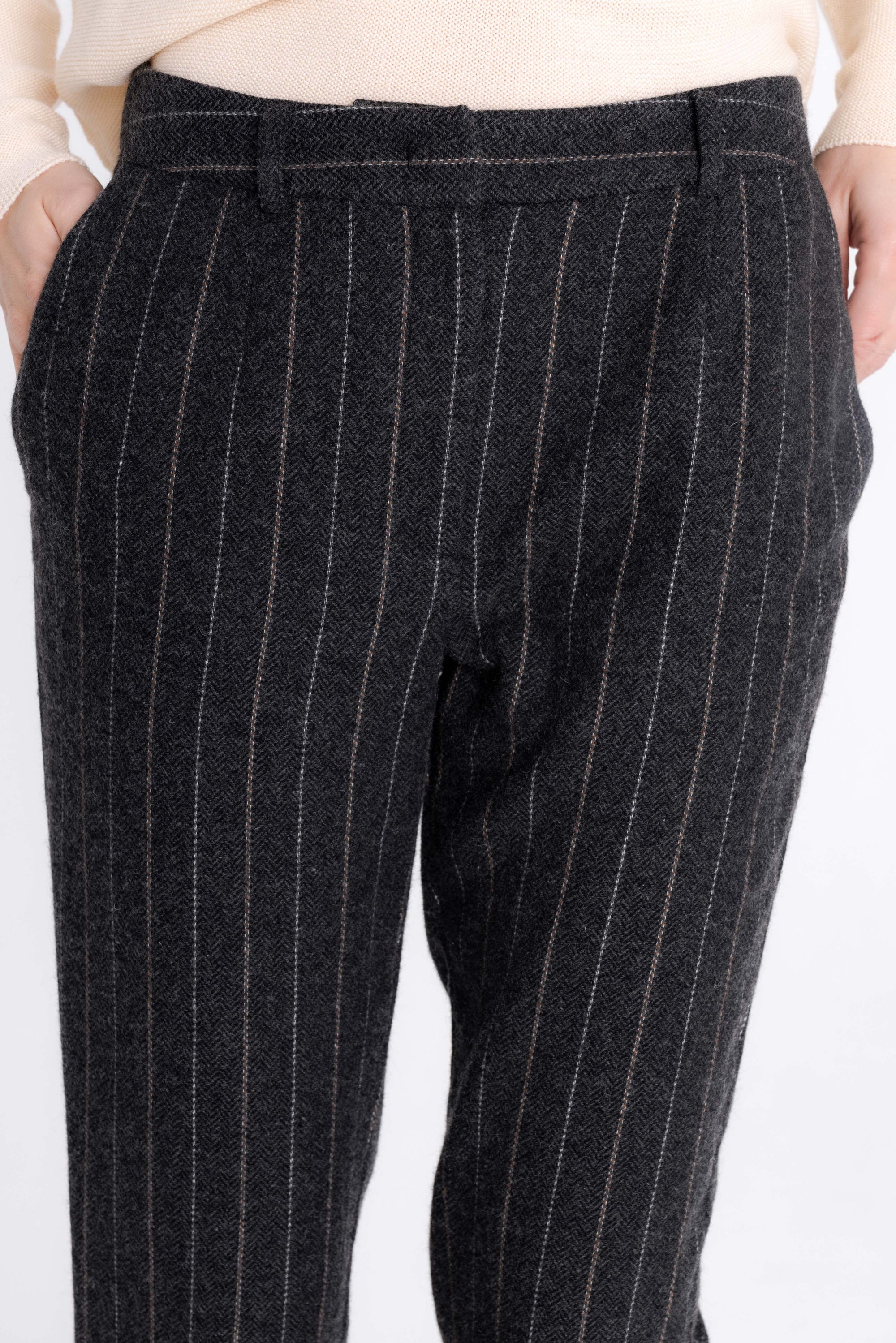 SLIM FIT GREY STRIPED TROUSERS