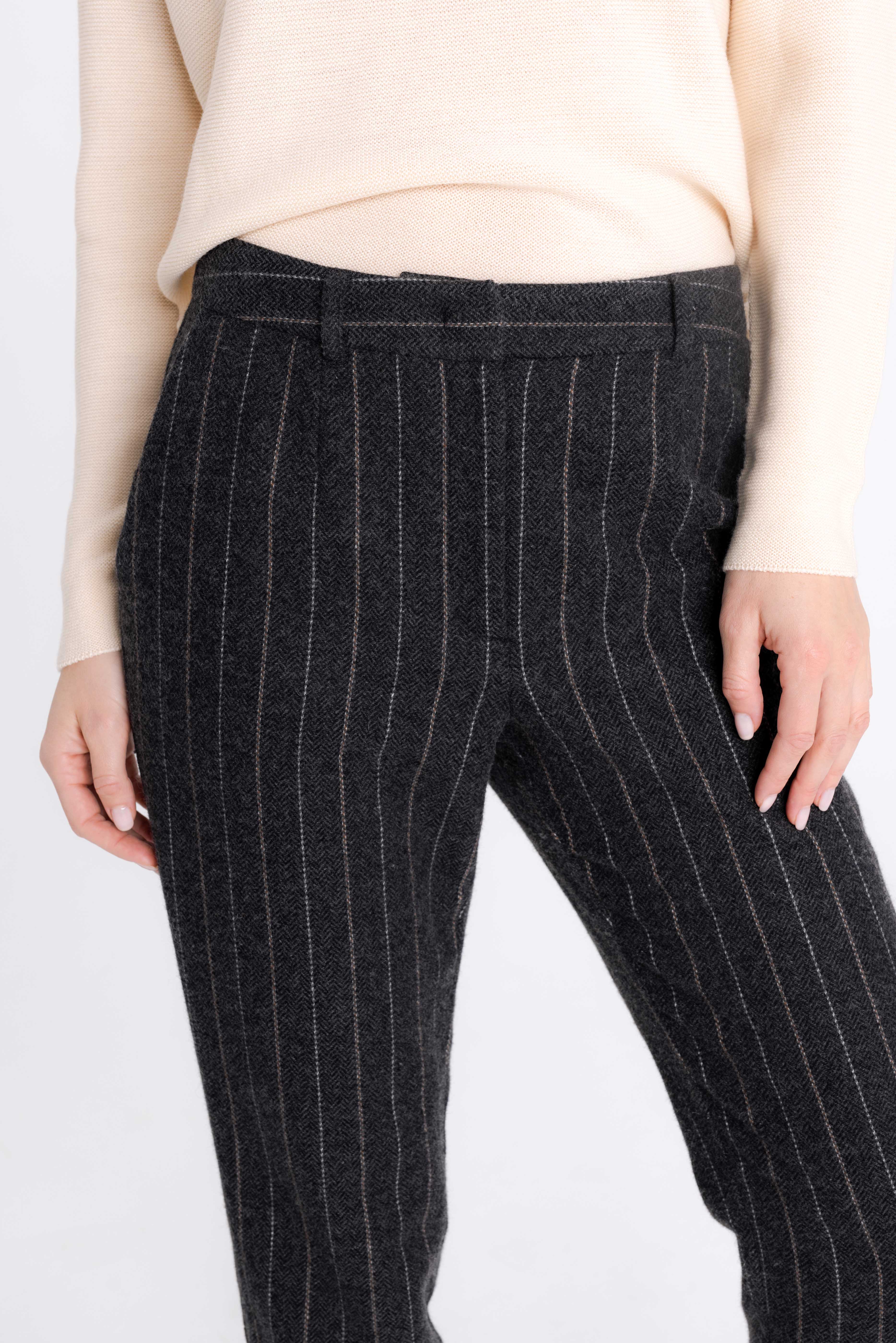 SLIM FIT GREY STRIPED TROUSERS