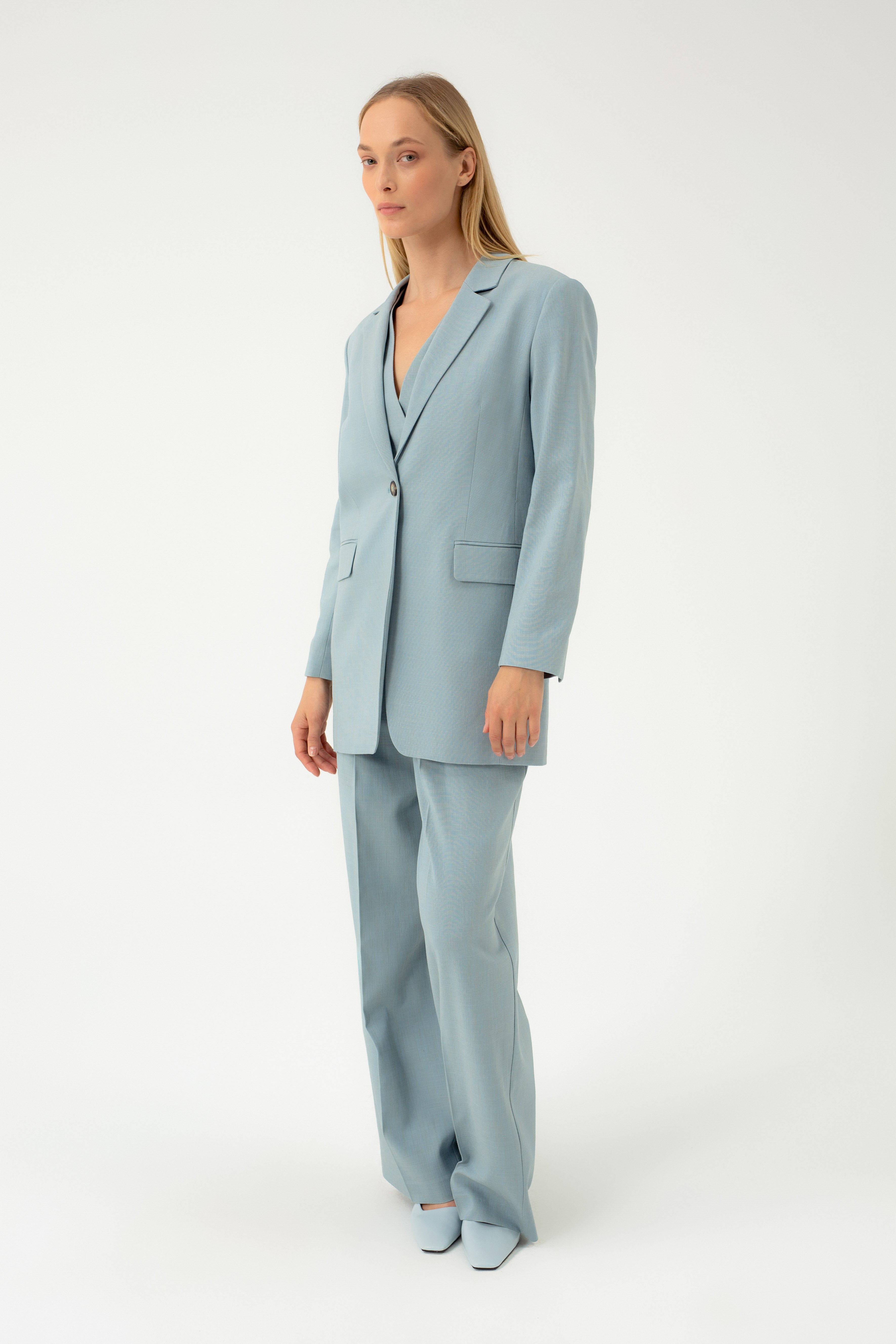 DUST BLUE WIDE-LEG TROUSERS