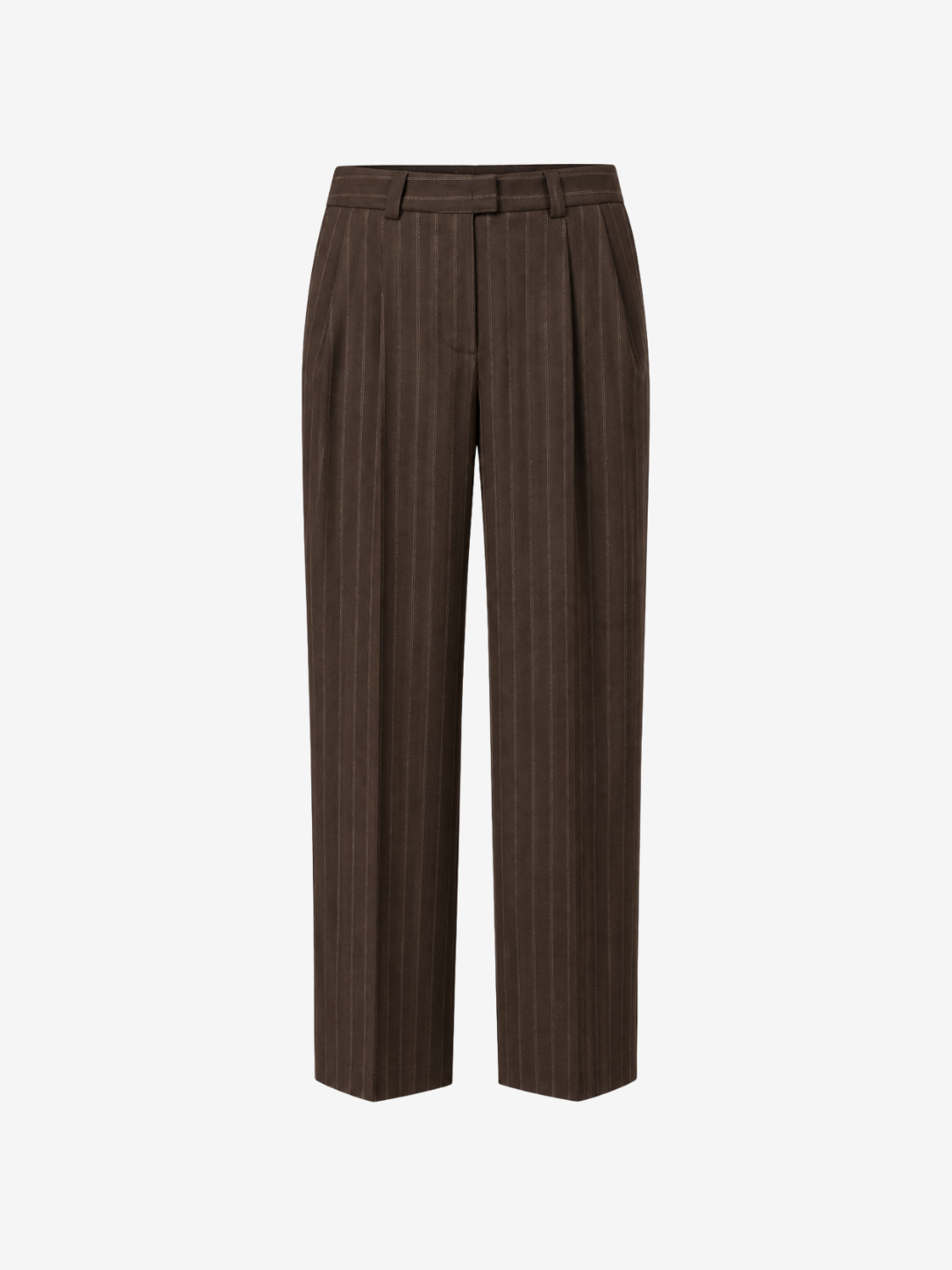 DARK BROWN PINSTRIPE STRAIGHT-LEG TROUSERS WITH WOOL