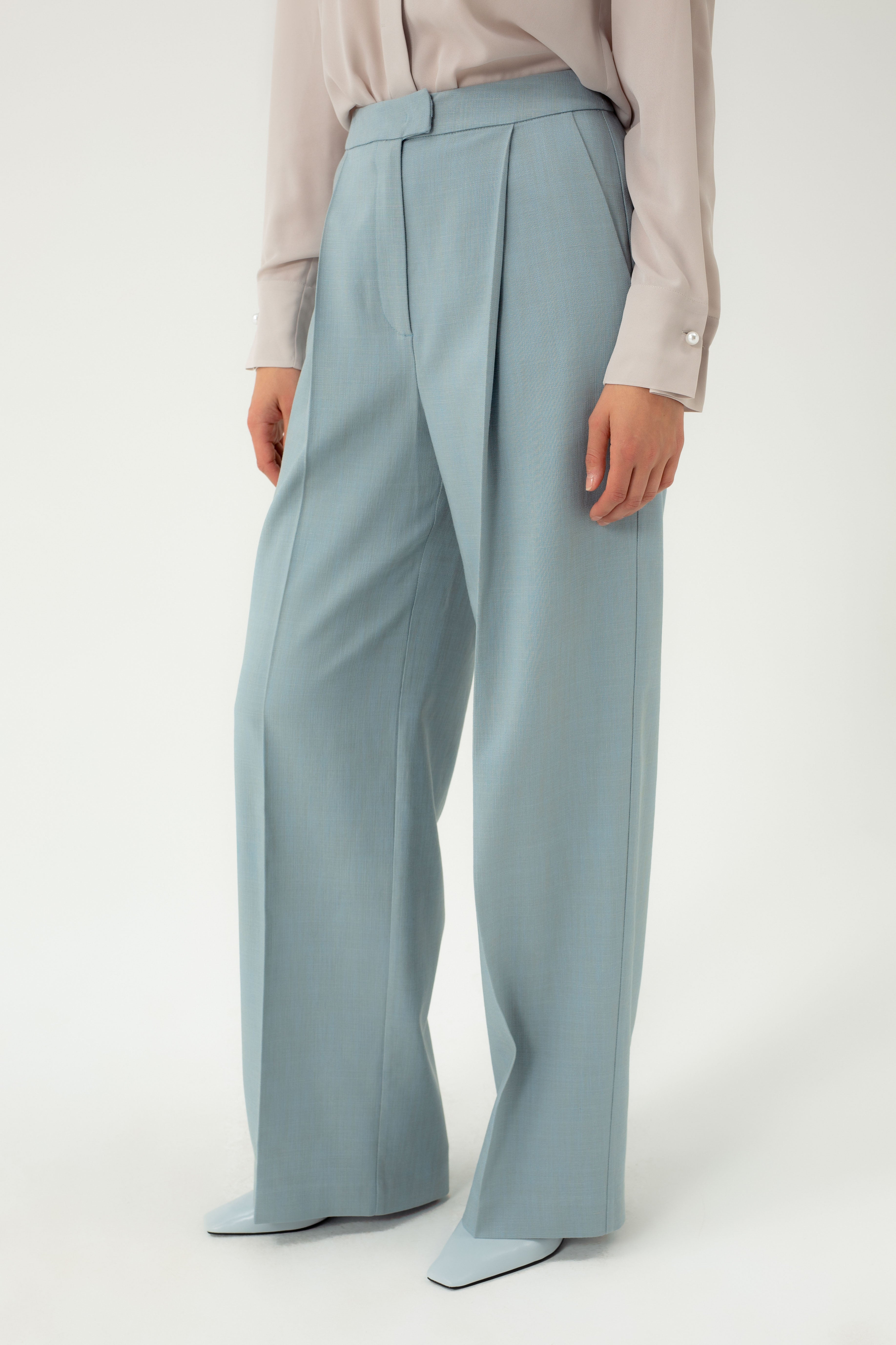 DUST BLUE WIDE-LEG TROUSERS