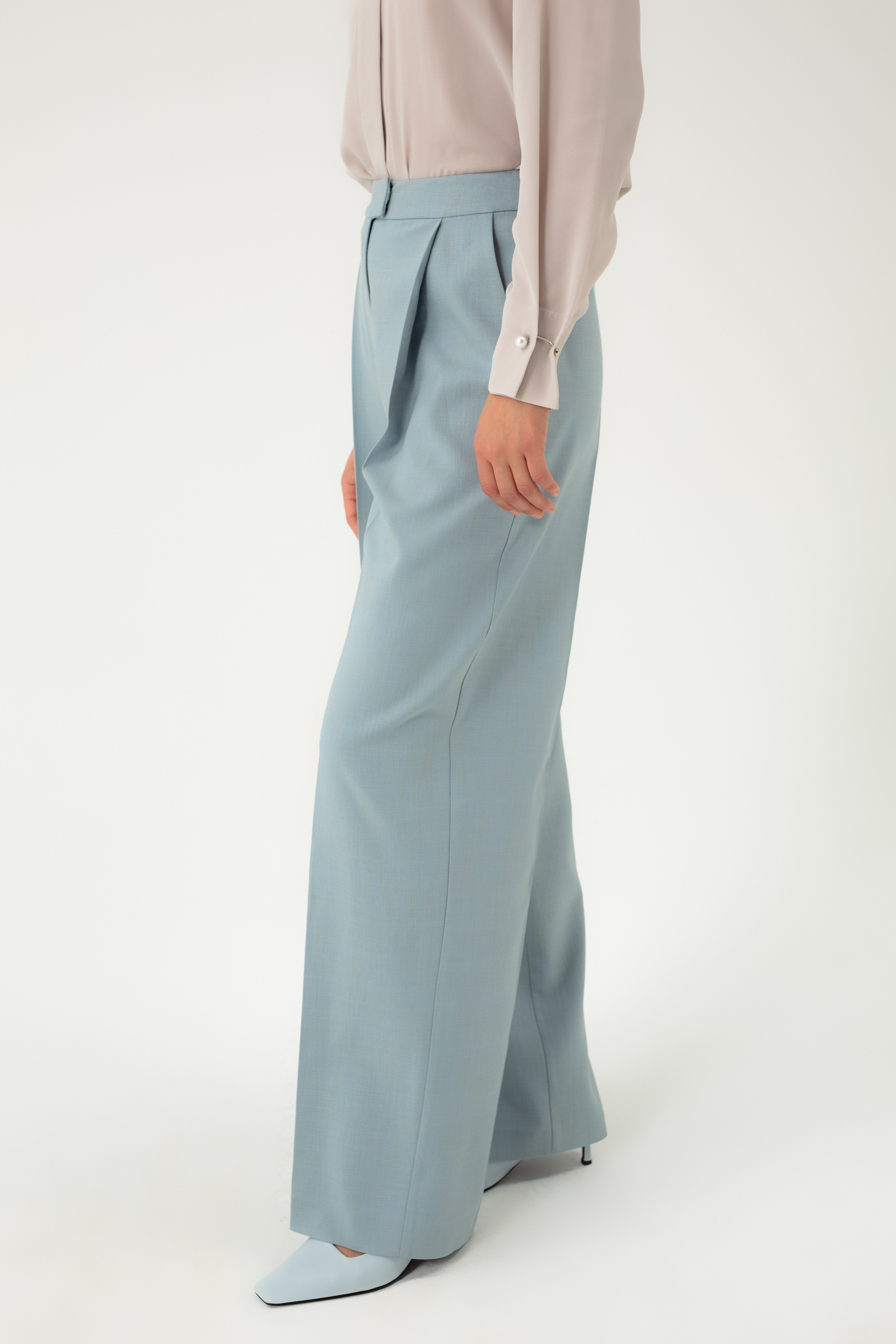 DUST BLUE WIDE-LEG TROUSERS