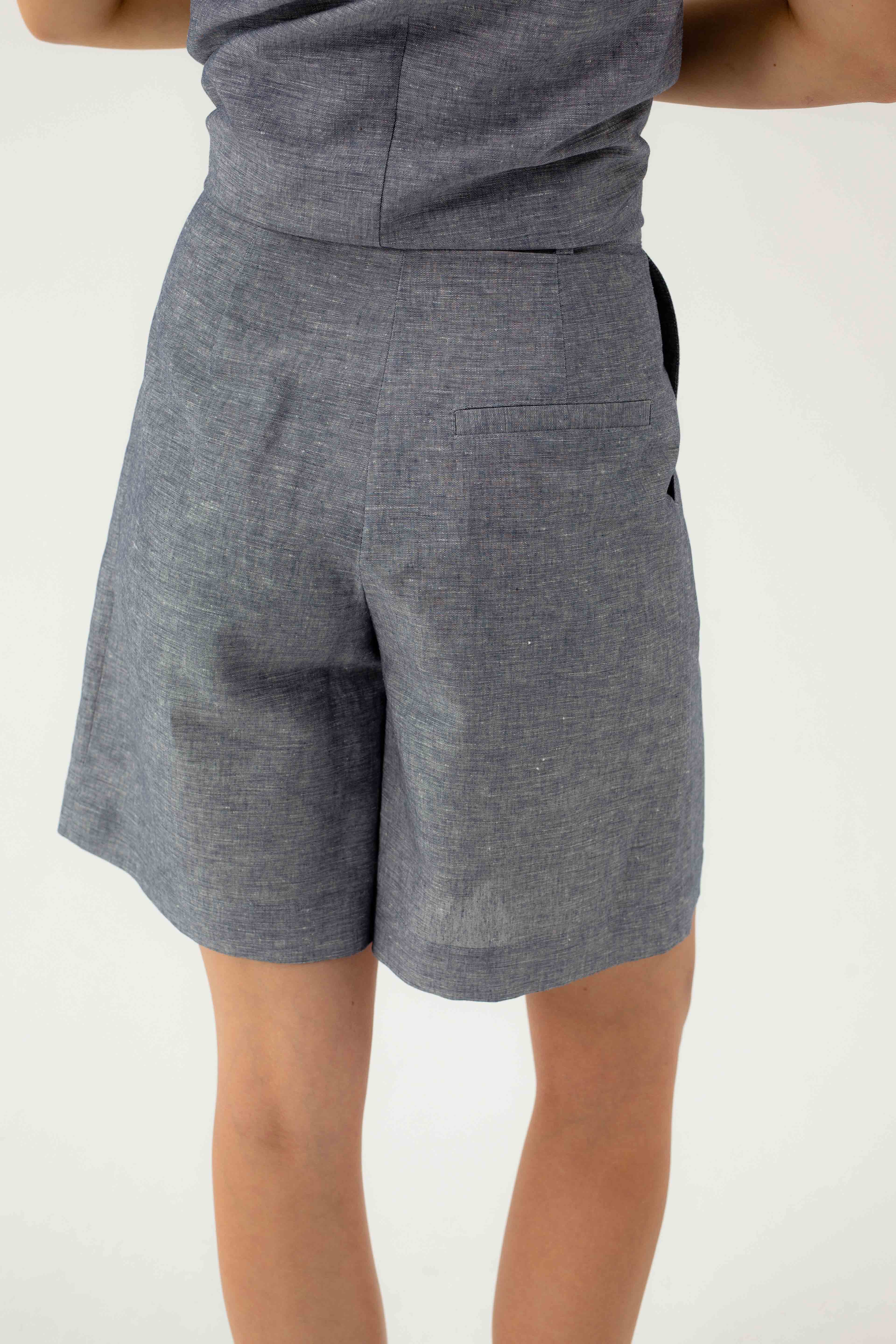 NAVY MELANGE SHORTS WITH LINEN