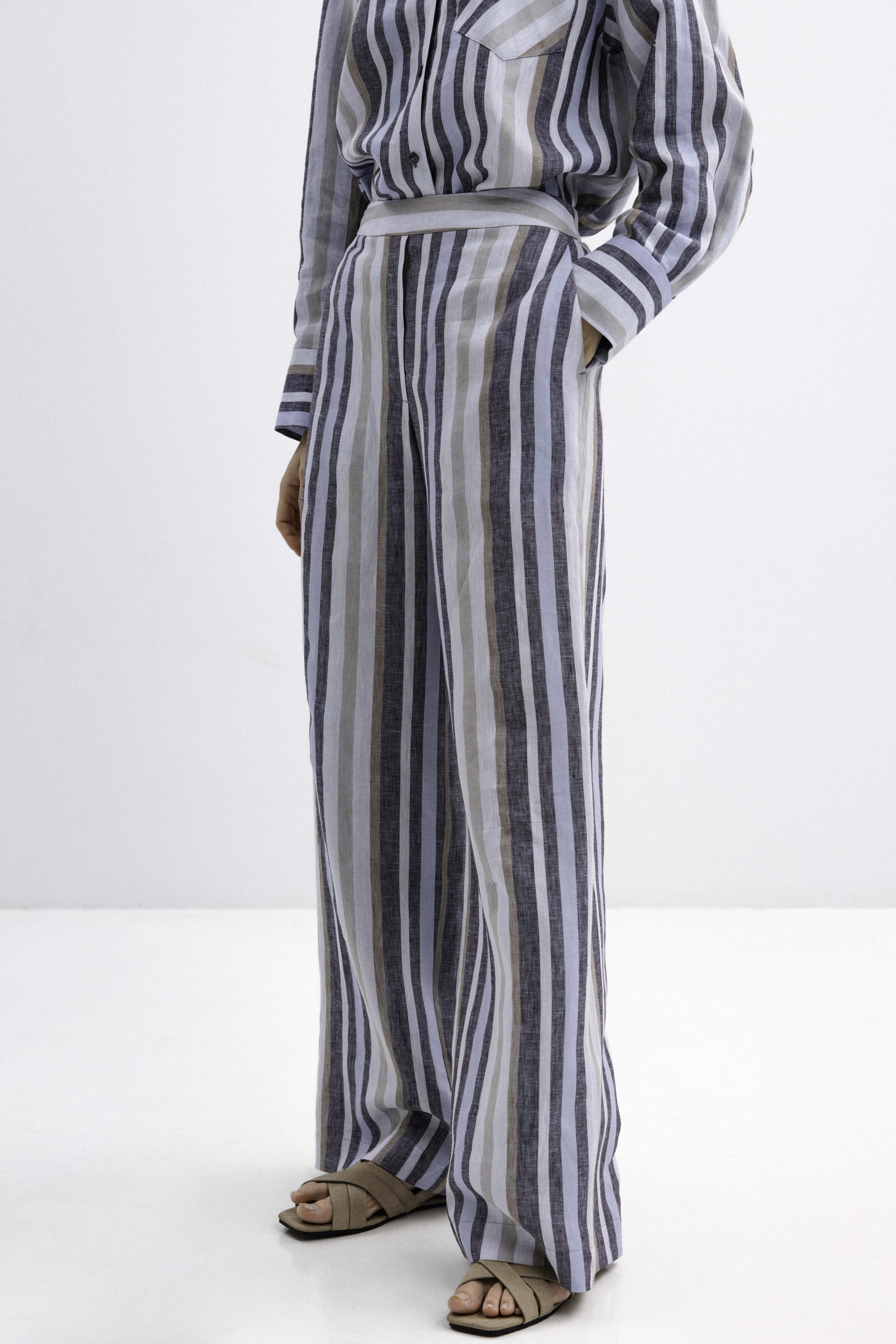 STRIPED WIDE-LEG LINEN TROUSERS
