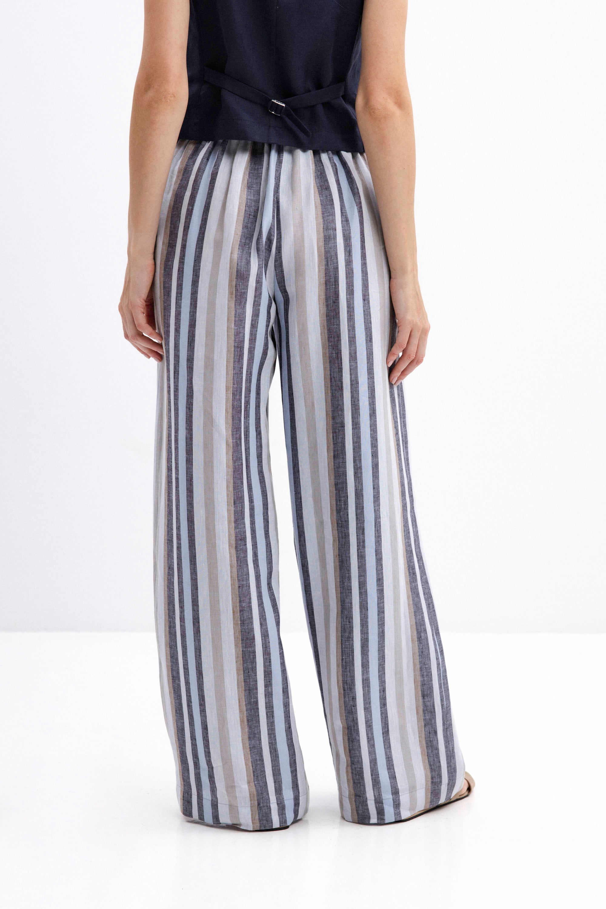 STRIPED WIDE-LEG LINEN TROUSERS