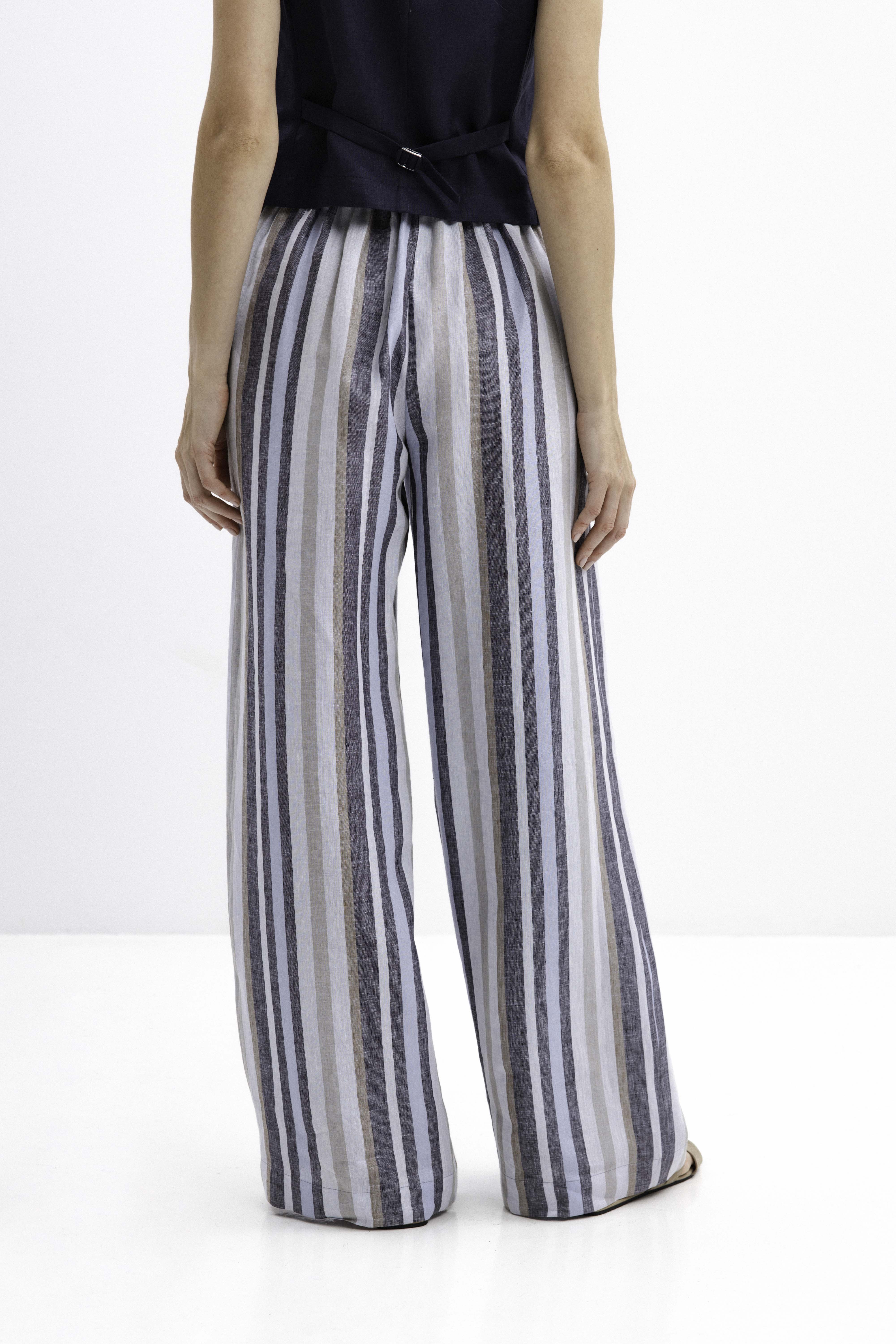 STRIPED WIDE-LEG LINEN TROUSERS