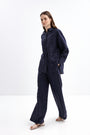 NAVY WIDE-LEG LINEN TROUSERS