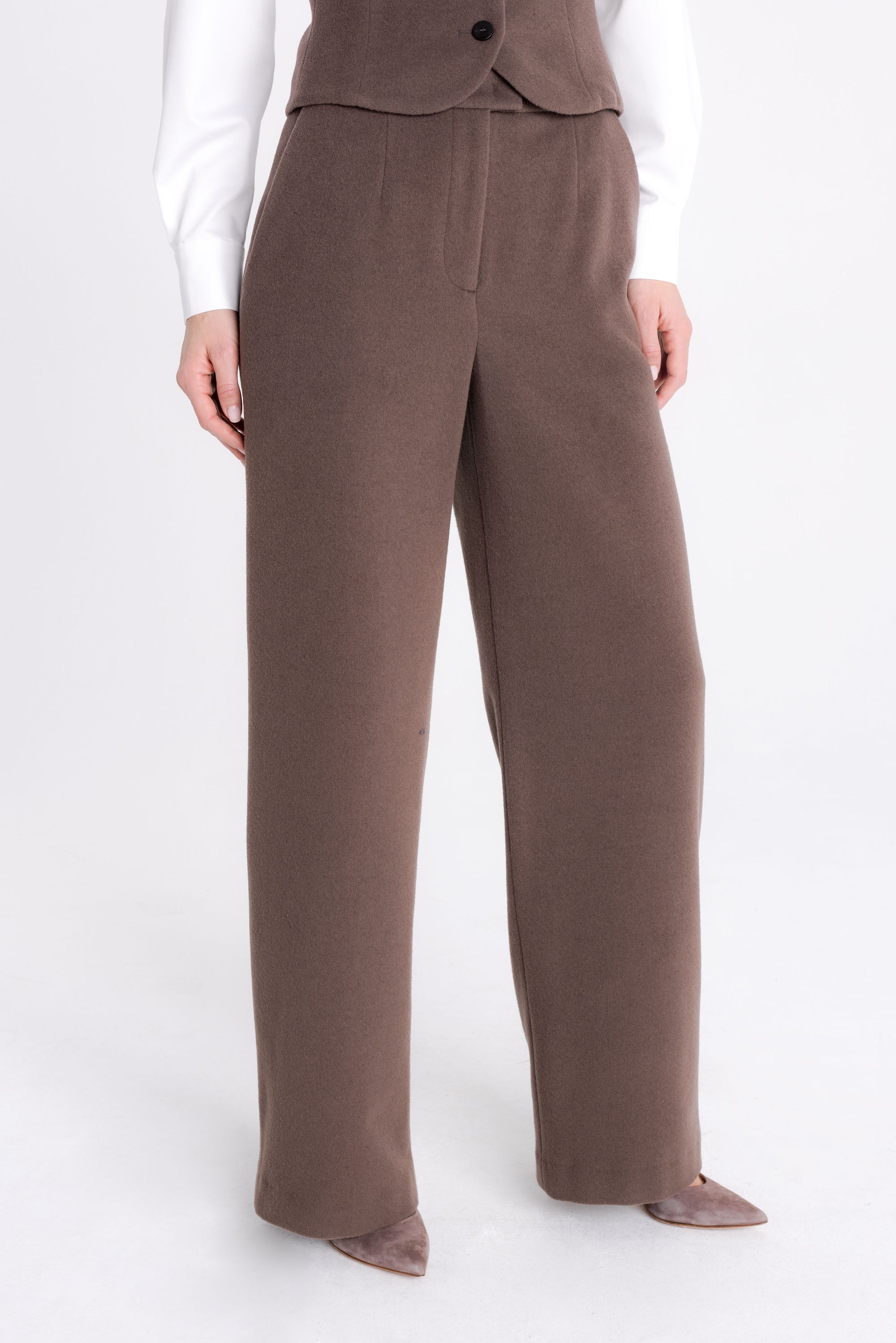WOOL STRAIGHT COCOA TROUSERS