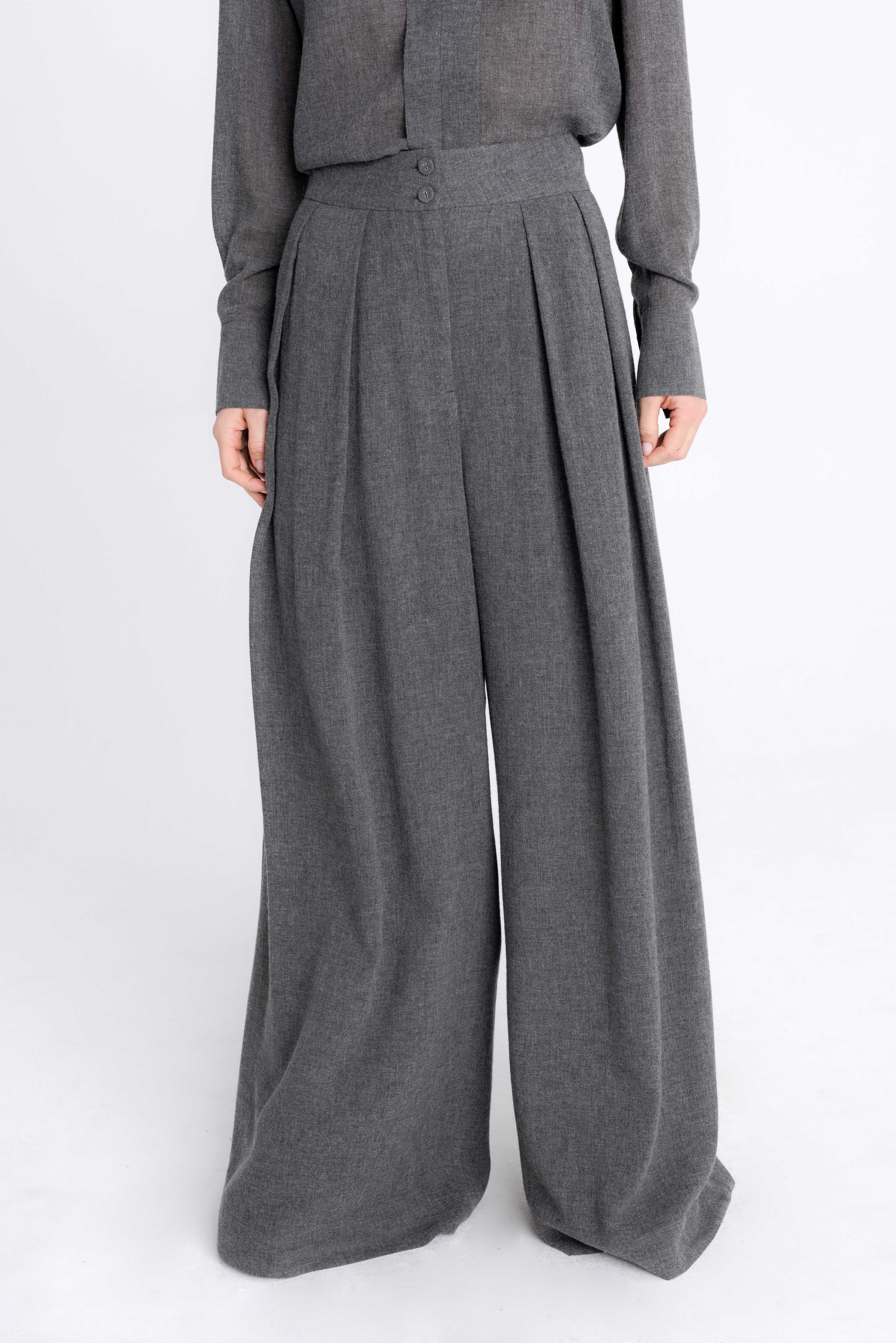 WIDE-LEG GREY TROUSERS WITH WOOL