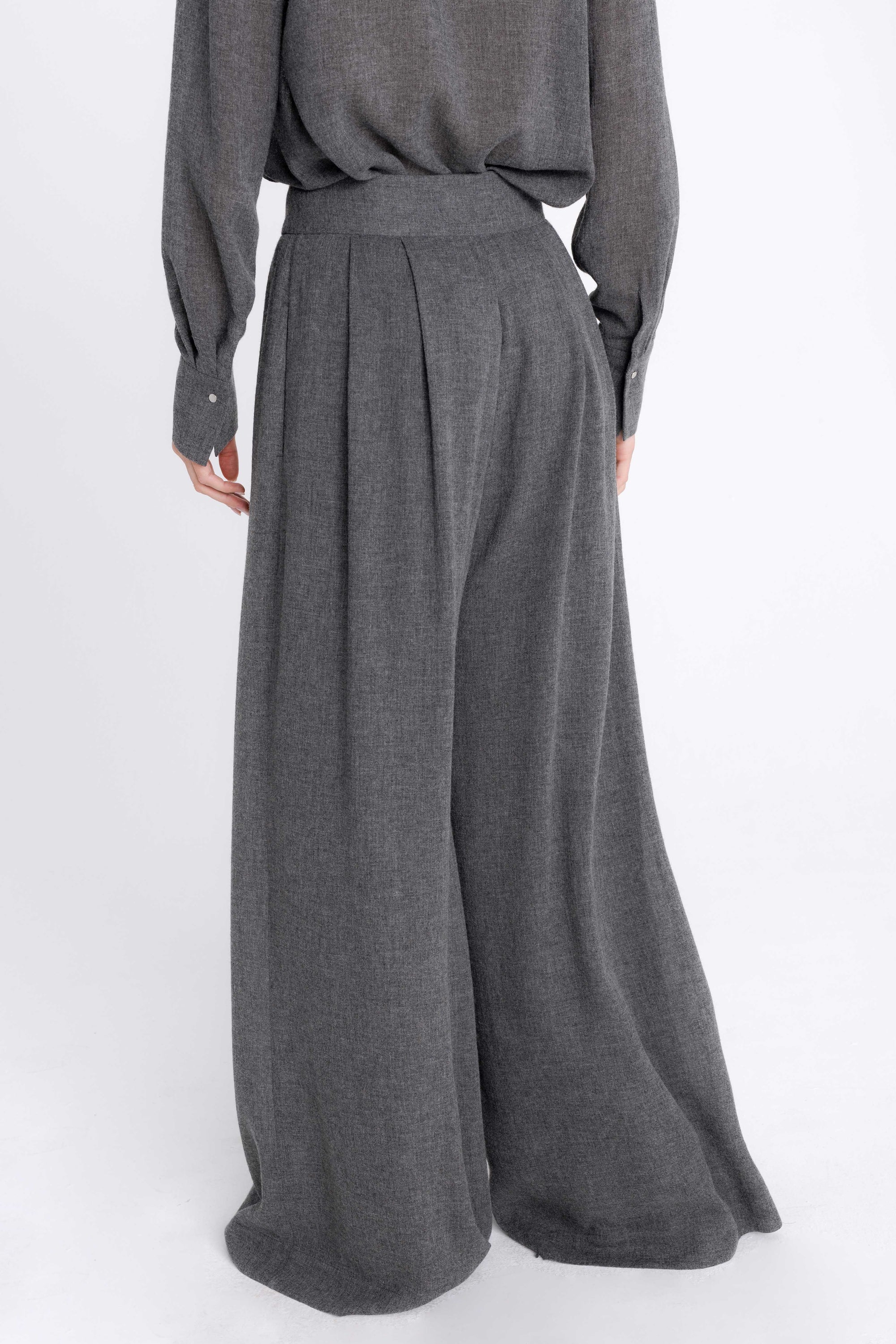 WIDE-LEG GREY TROUSERS WITH WOOL