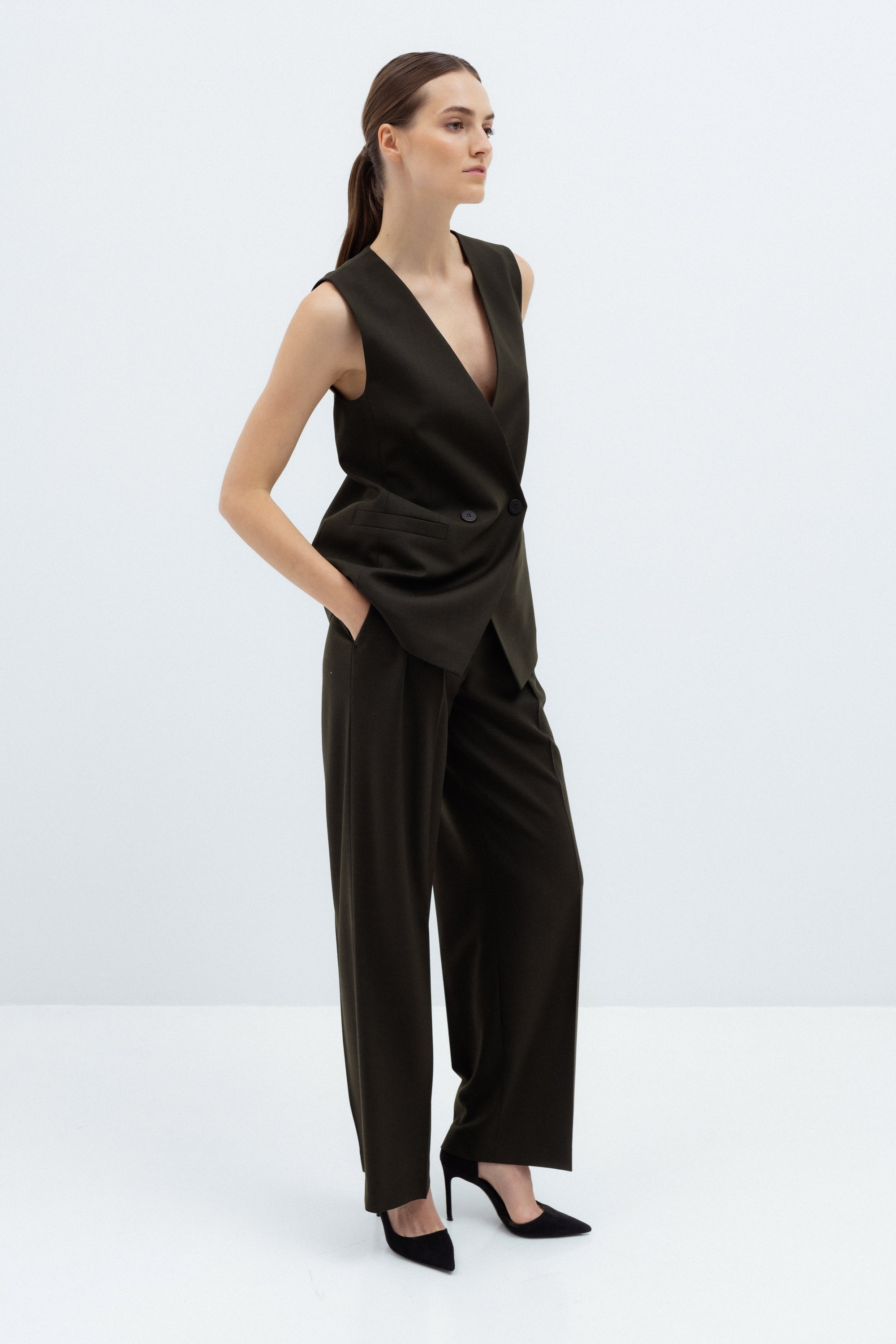 FOREST GREEN WIDE-LEG TROUSERS