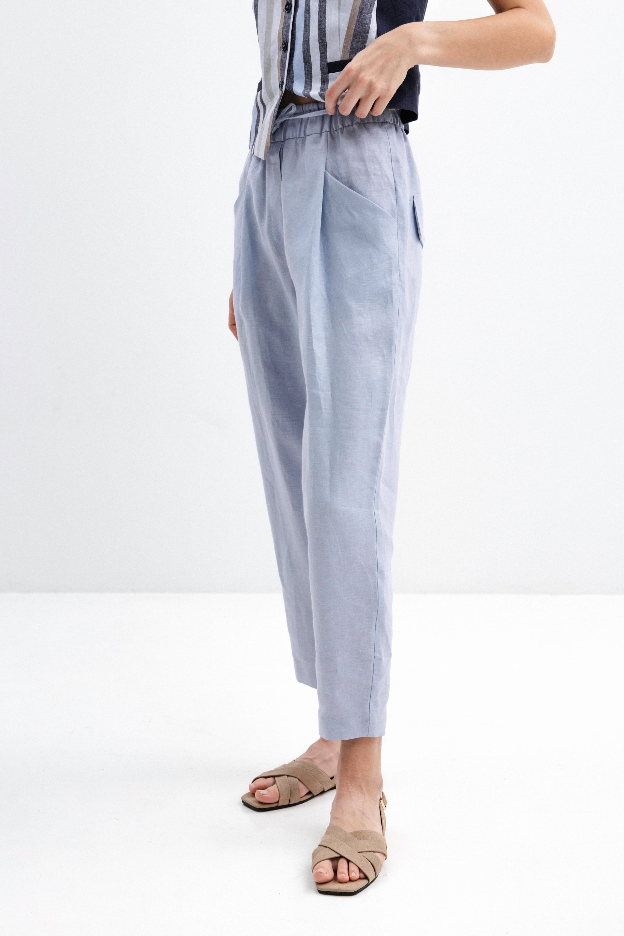 LIGHT BLUE LINEN JOGGER TROUSERS