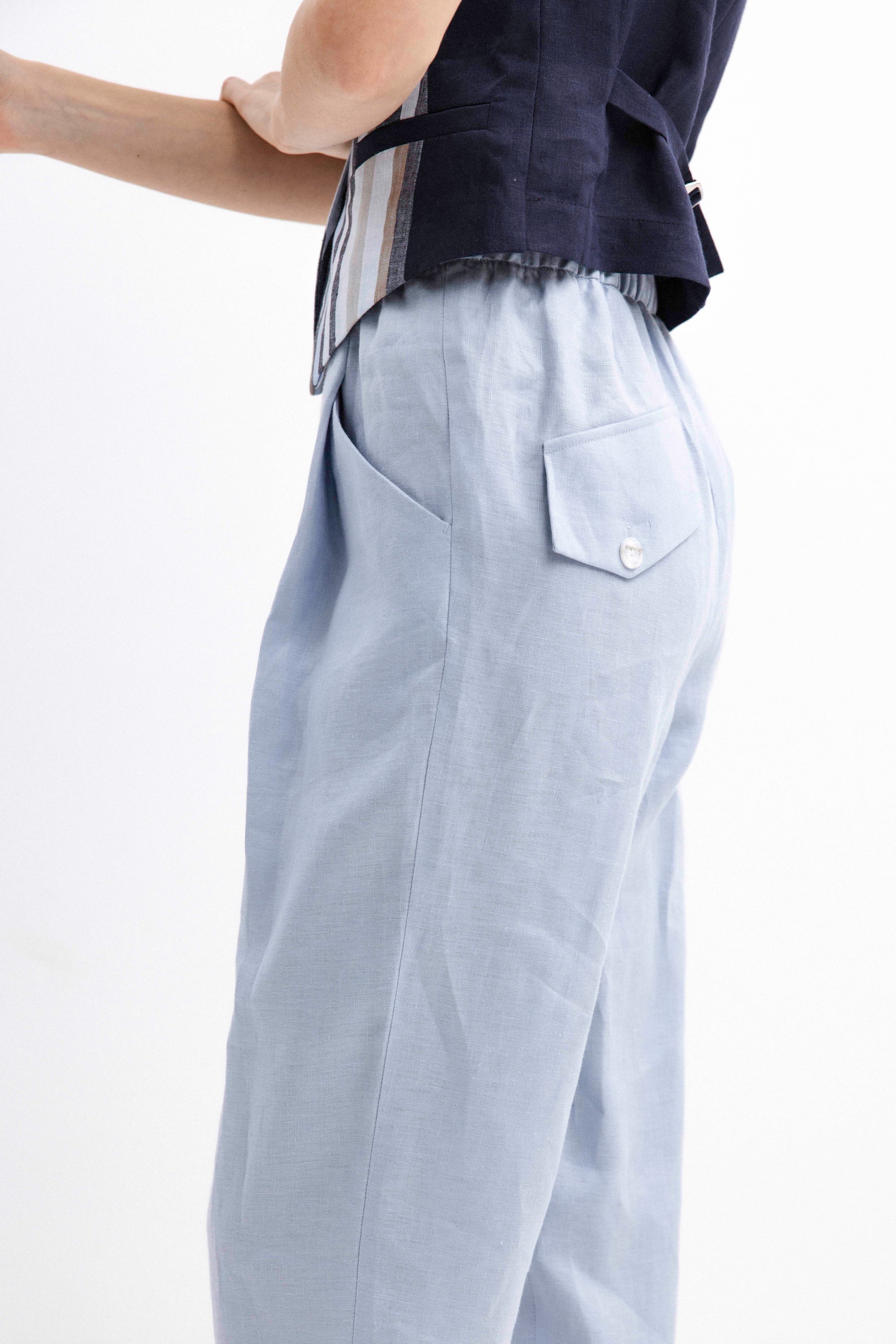 LIGHT BLUE LINEN JOGGER TROUSERS
