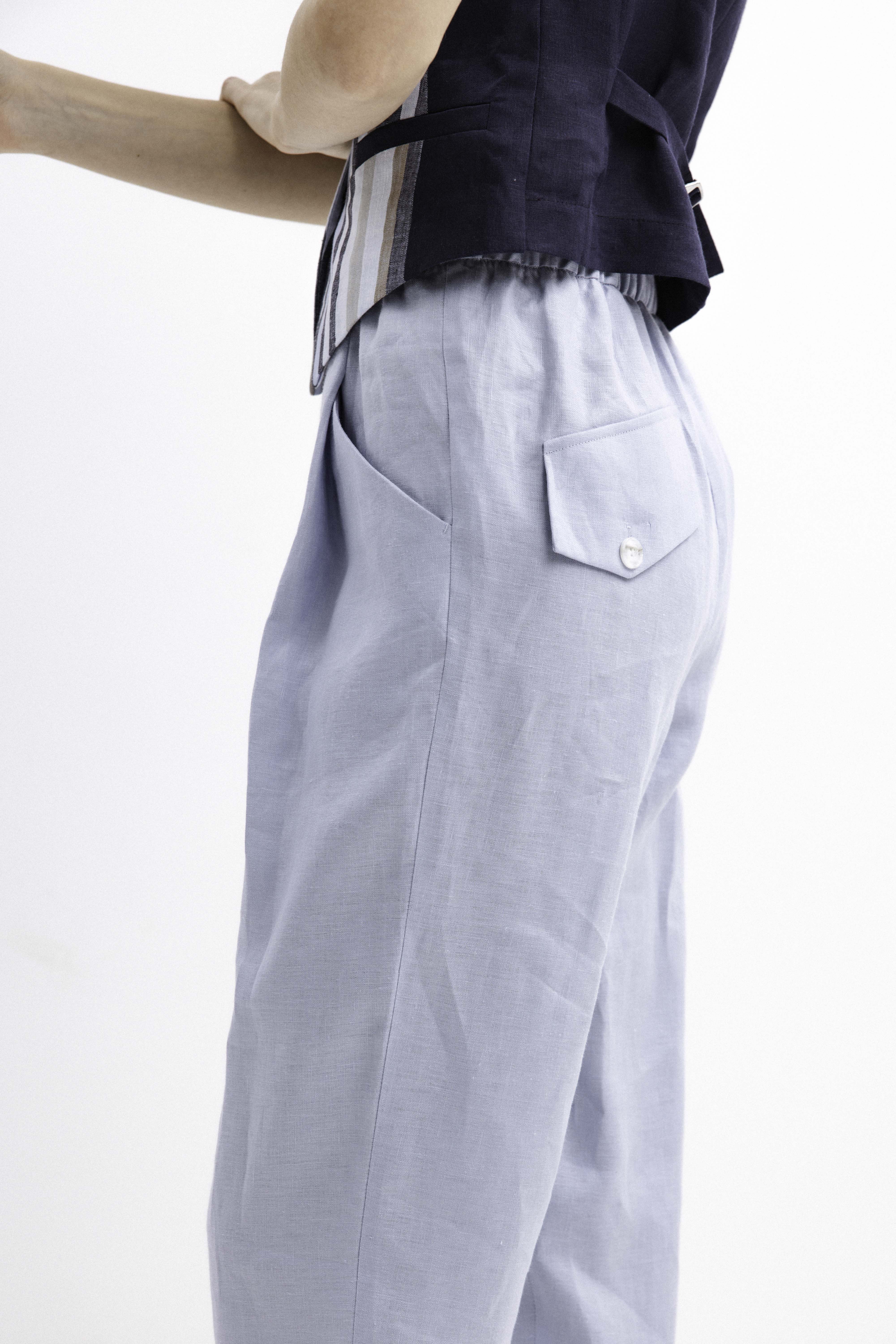 LIGHT BLUE LINEN JOGGER TROUSERS