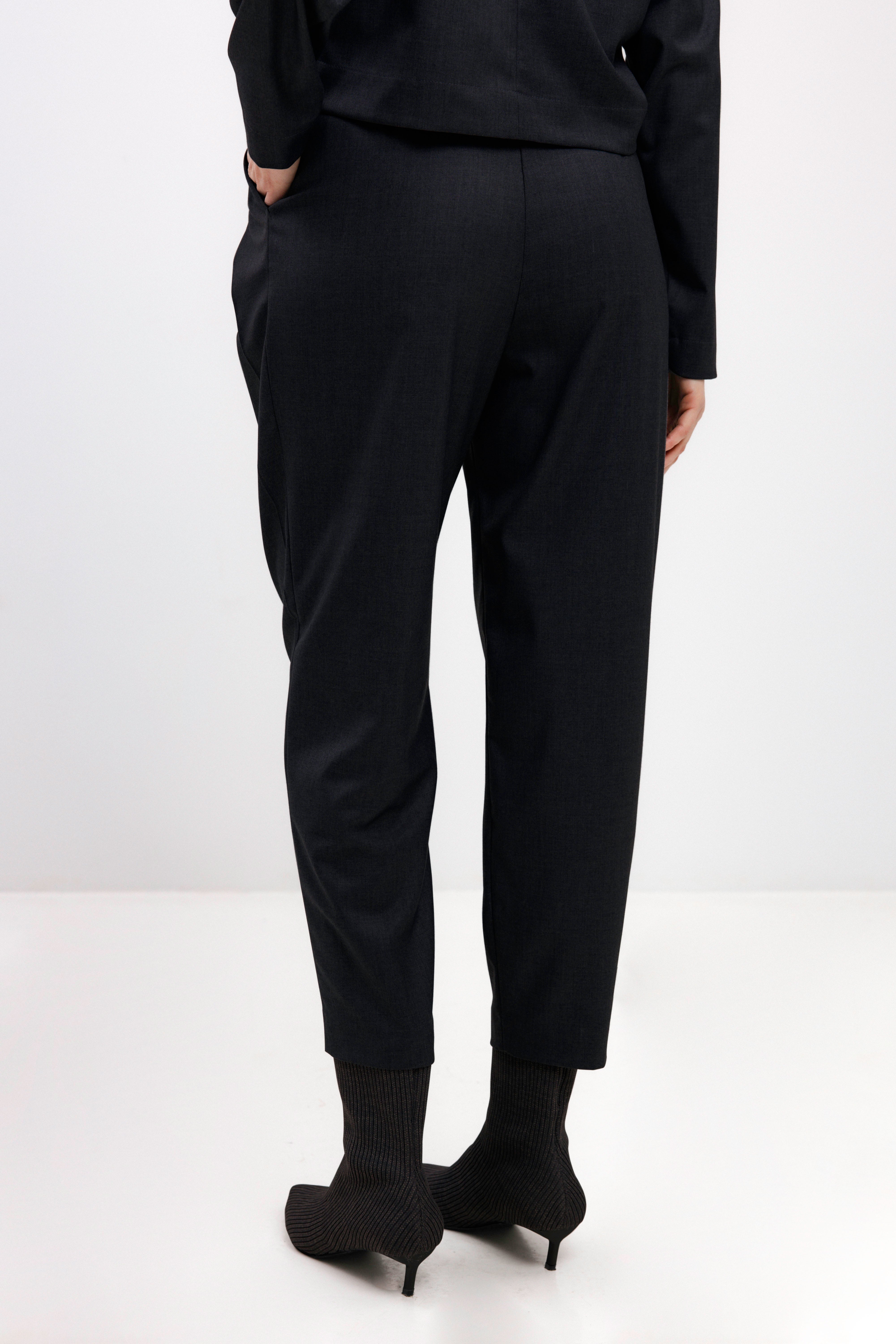 BLACK NAVY TAPERED DOUBLE-PLEAT TROUSERS