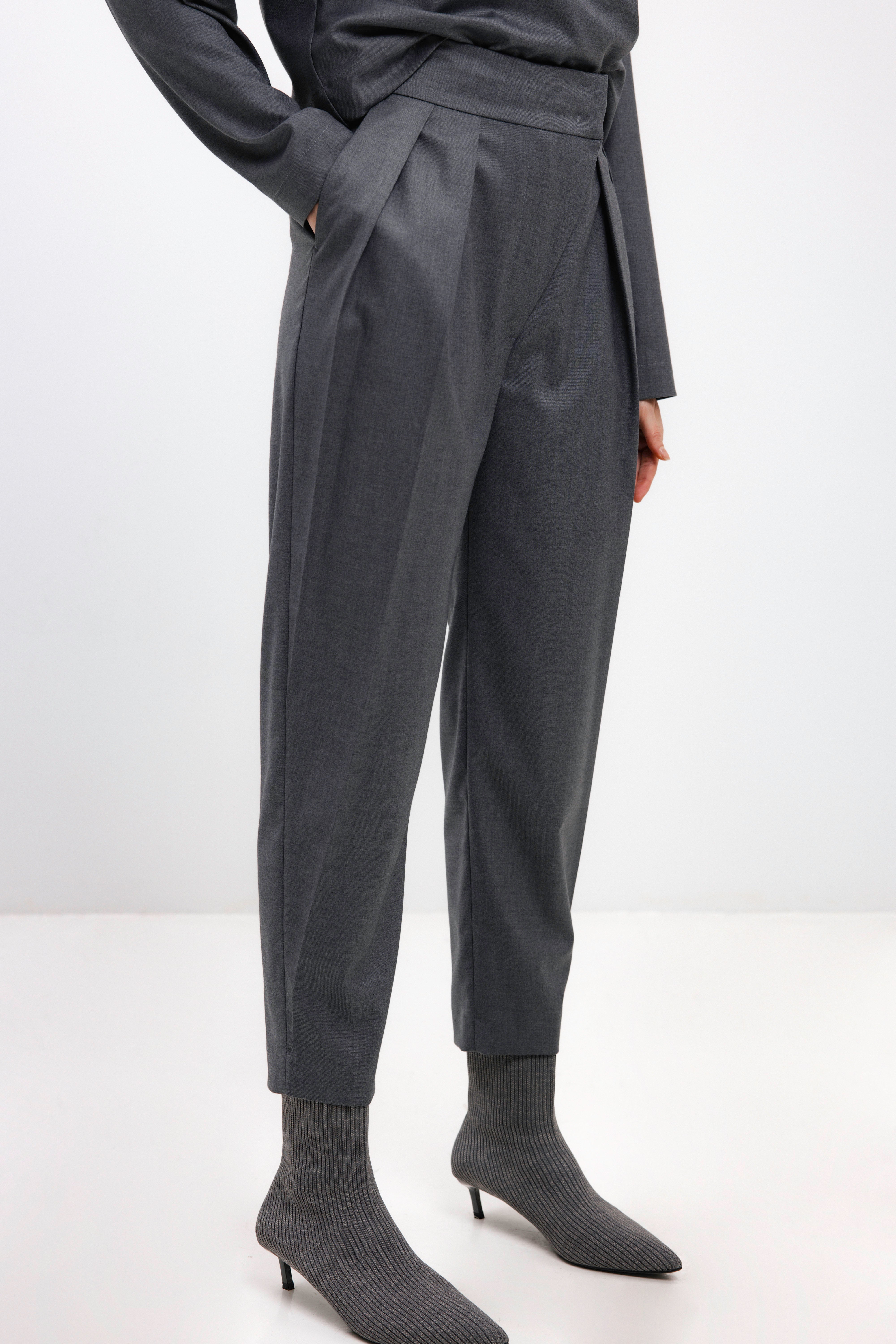 GREY TAPERED DOUBLE-PLEAT TROUSERS