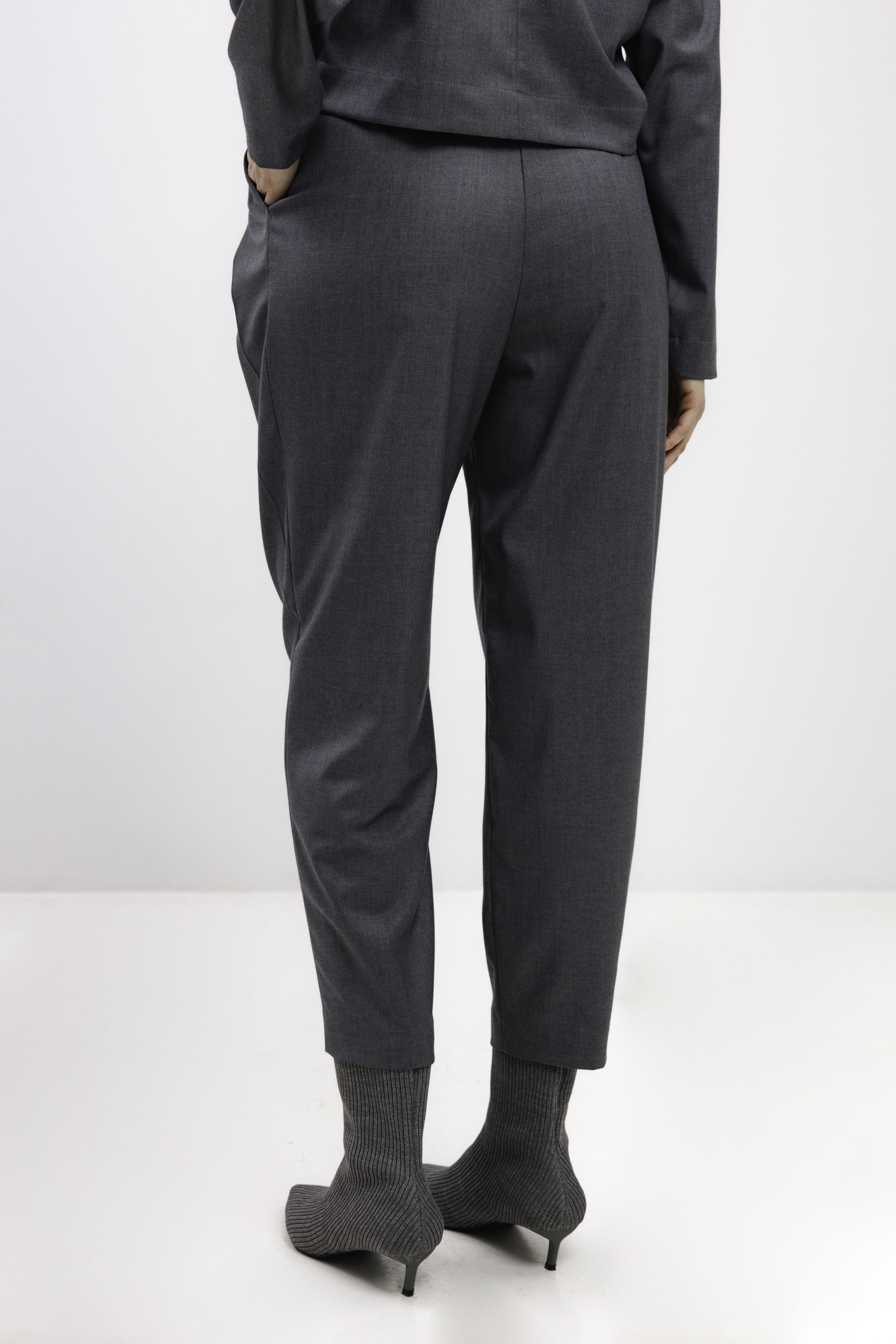 GREY TAPERED DOUBLE-PLEAT TROUSERS