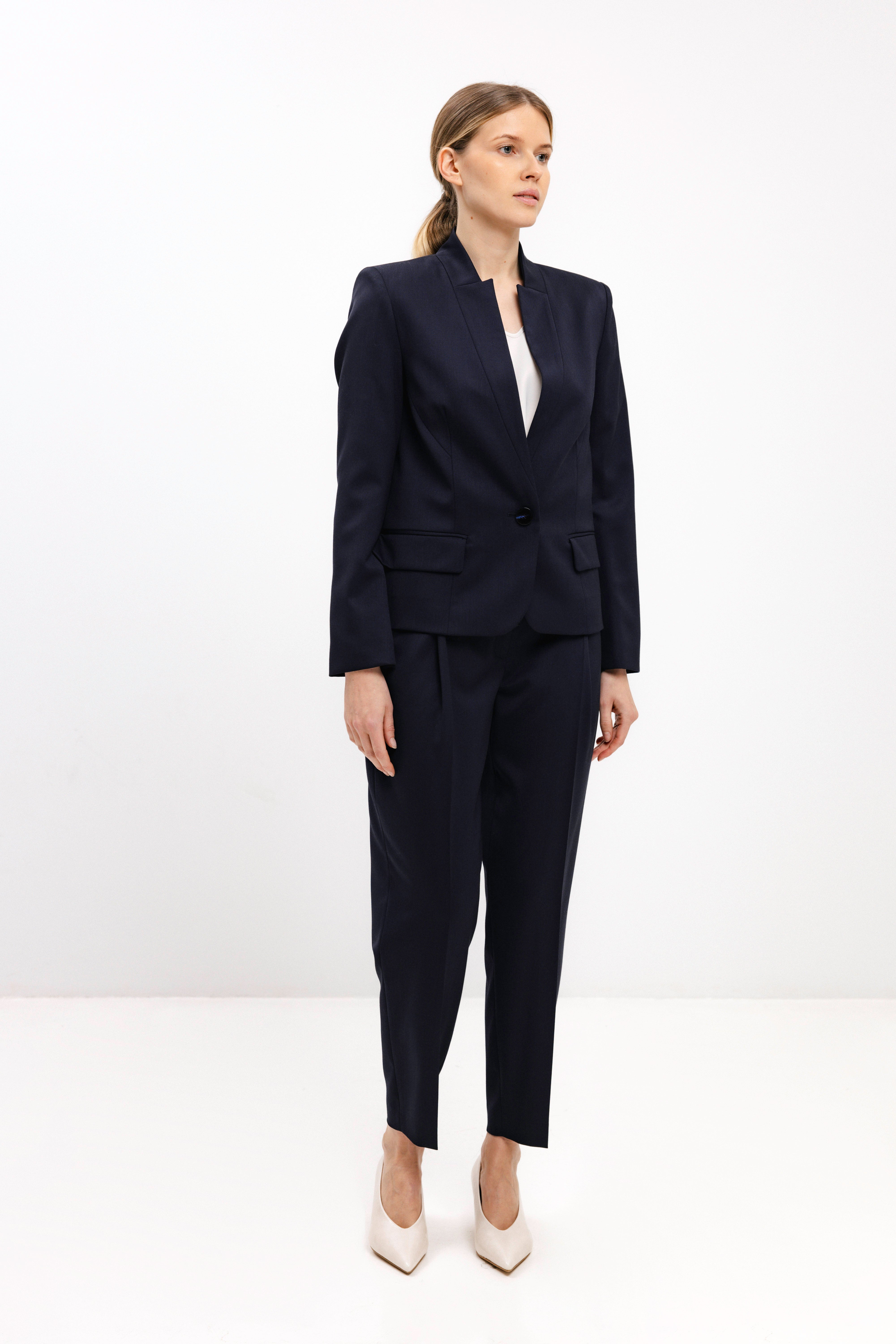 TAPERED NAVY TROUSERS WITH FRONT PLEATS